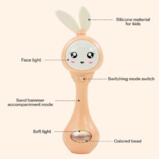 جغجغه ناب سل مدل دستی دندان گیر چراغدار موزیکال خرگوش بامزه  کد Funny rabbit teething hand rattle