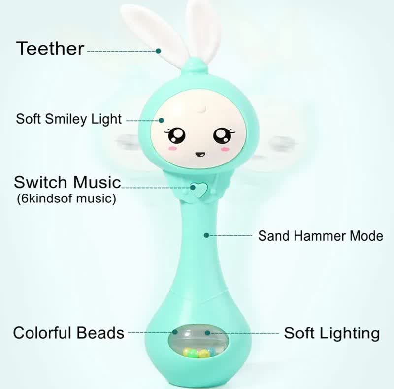 جغجغه ناب سل مدل دستی دندان گیر چراغدار موزیکال خرگوش بامزه  کد Funny rabbit teething hand rattle