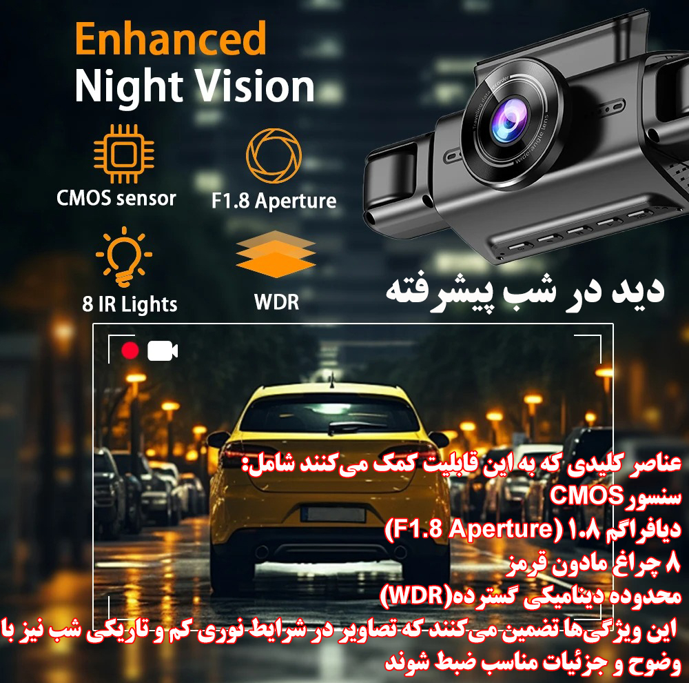 دوربین ثبت وقایع خودرو مدل چهاردوربینه/2K