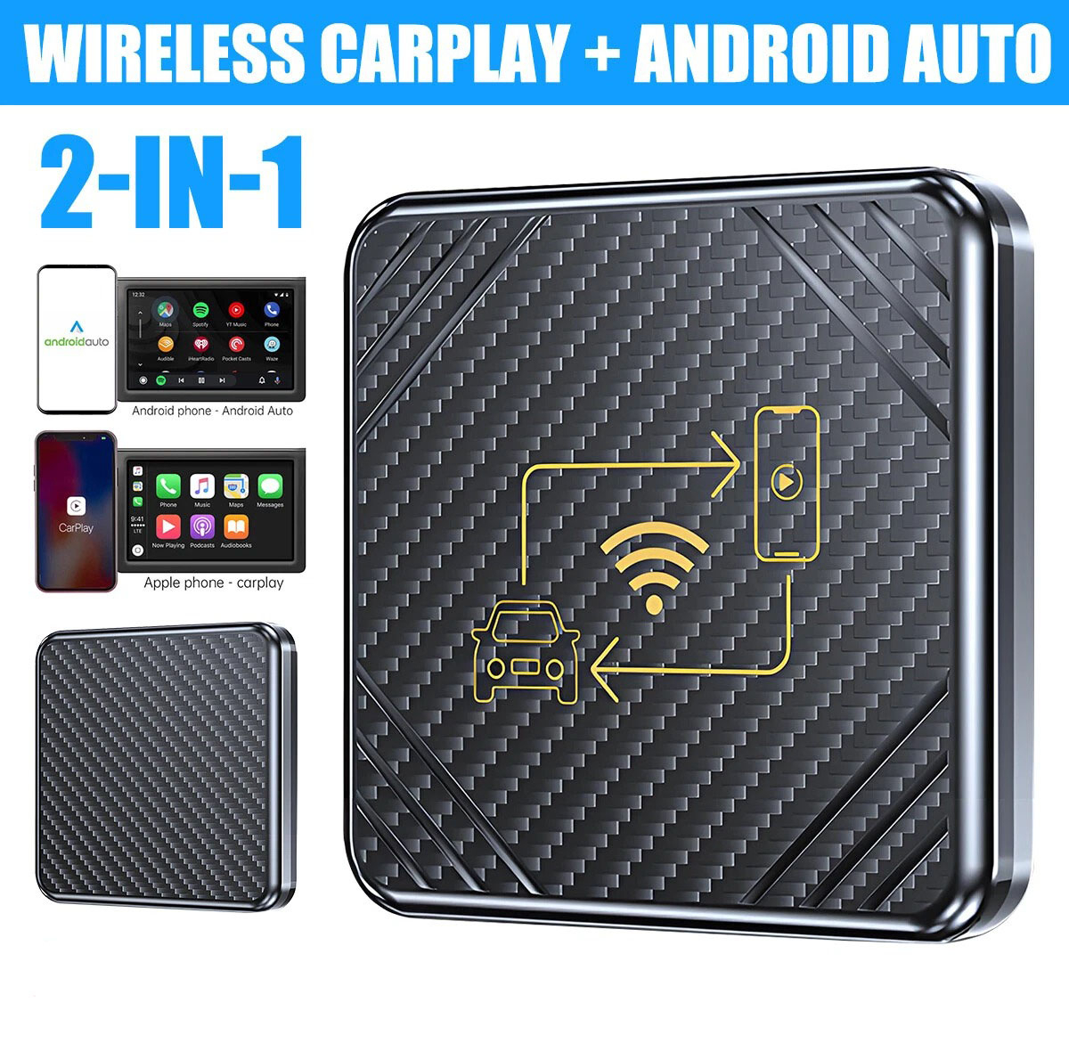 کارپلی و اندروید اتو مدل Wireless CarPlay/Android Auto Q1 به همراه کابل Type-C به USB و کابل Type-C به Type-C