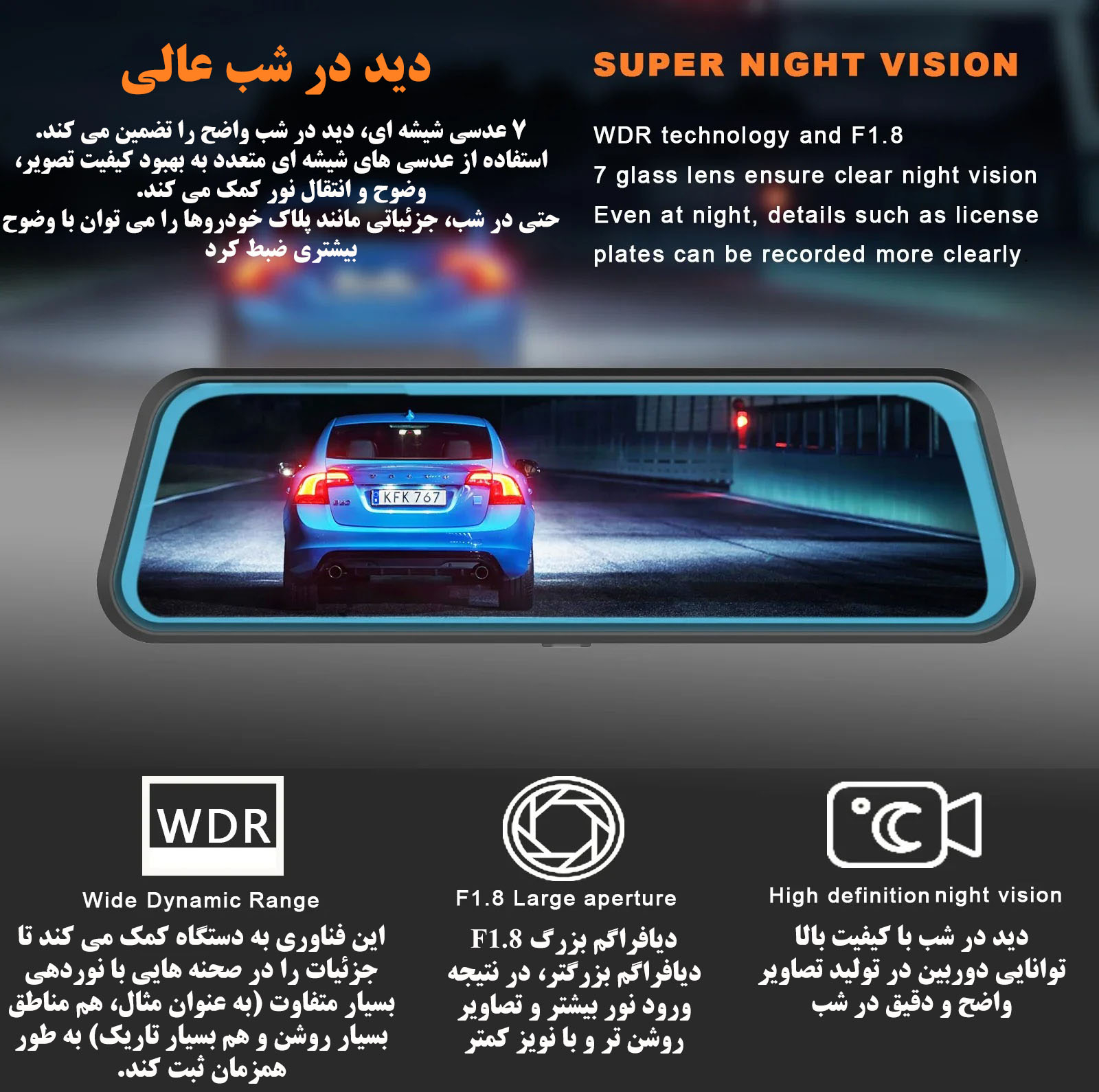 دوربین ثبت وقایع خودرو مدل آینه ای L1060