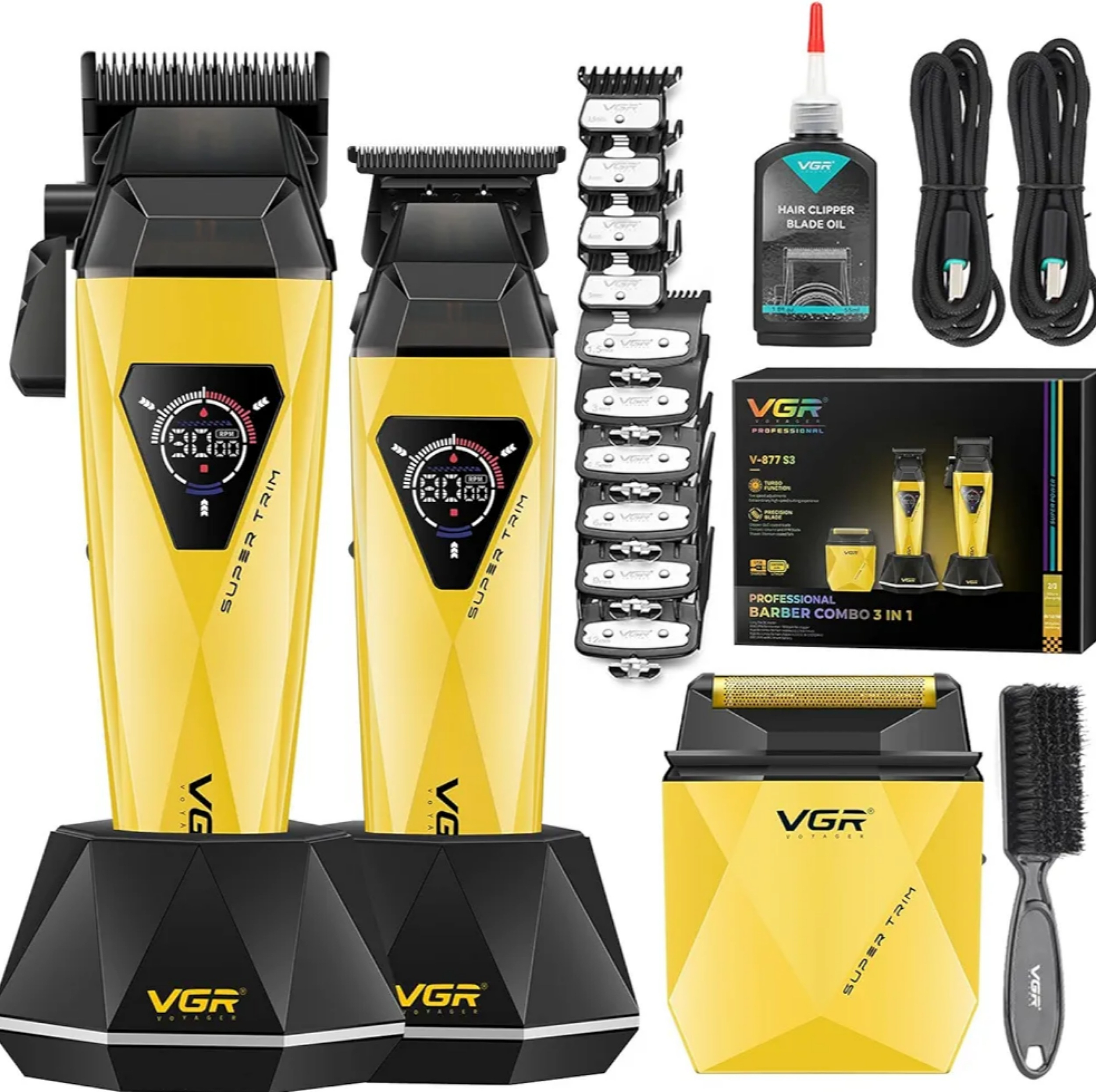 ماشین اصلاح موی سر و صورت شارژی وی جی ار مدل V-877 S3 مجموعه 3 عددی
