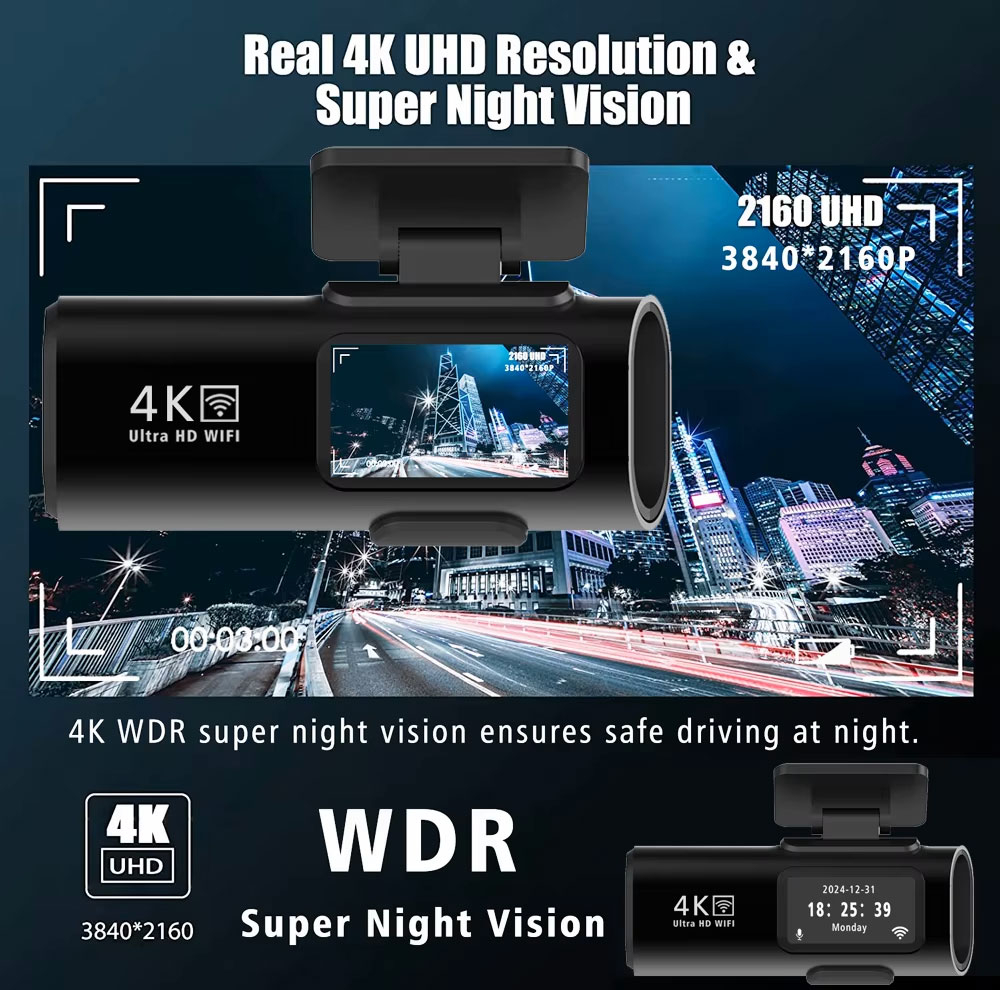 دوربین ثبت وقایع خودرو اتوویژن مدل OK309-4K+WiFi به همراه دوربین عقب