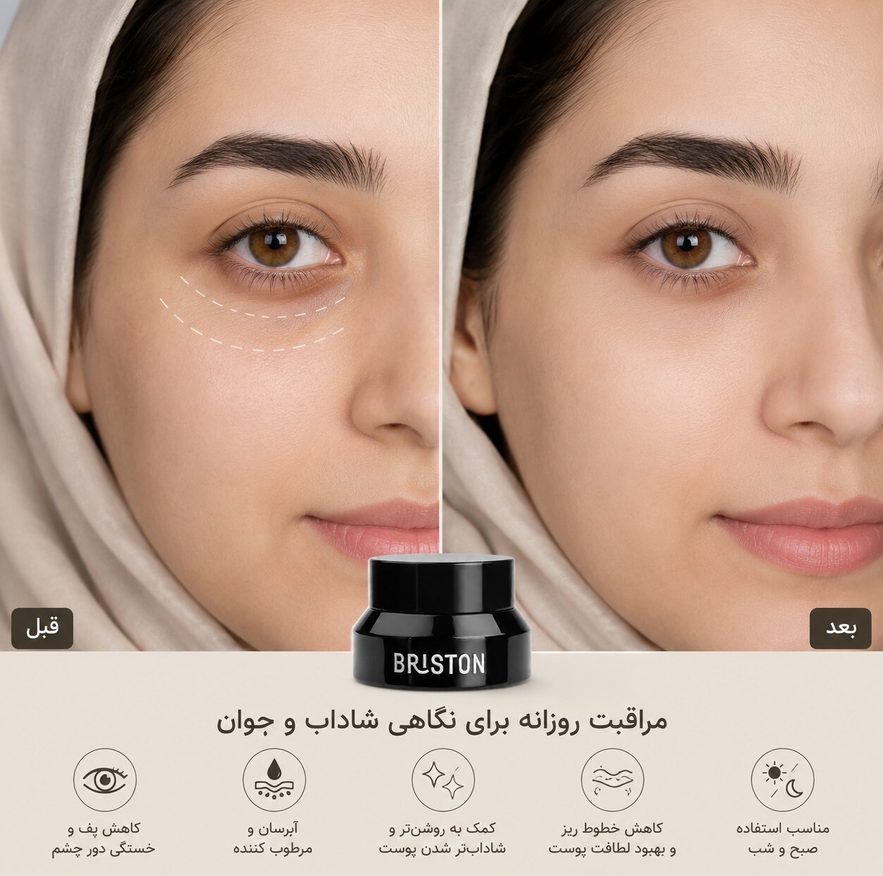 کرم دور چشم روز و شب بریستون مدل Eyes never lie حجم 15 میلیلیتر