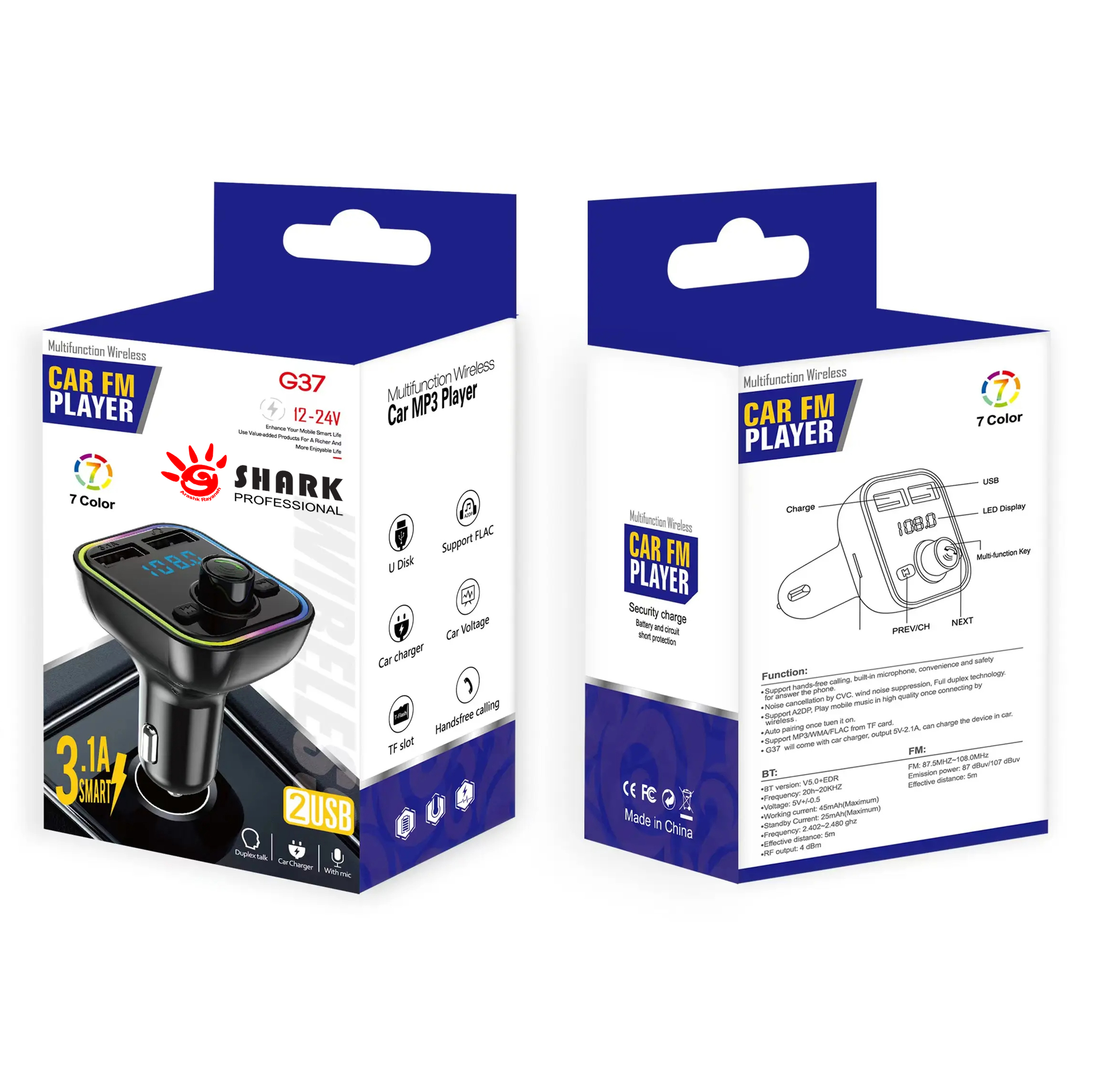 پخش کننده اف ام خودرو شارک مدل FM BLUETOOTH G37