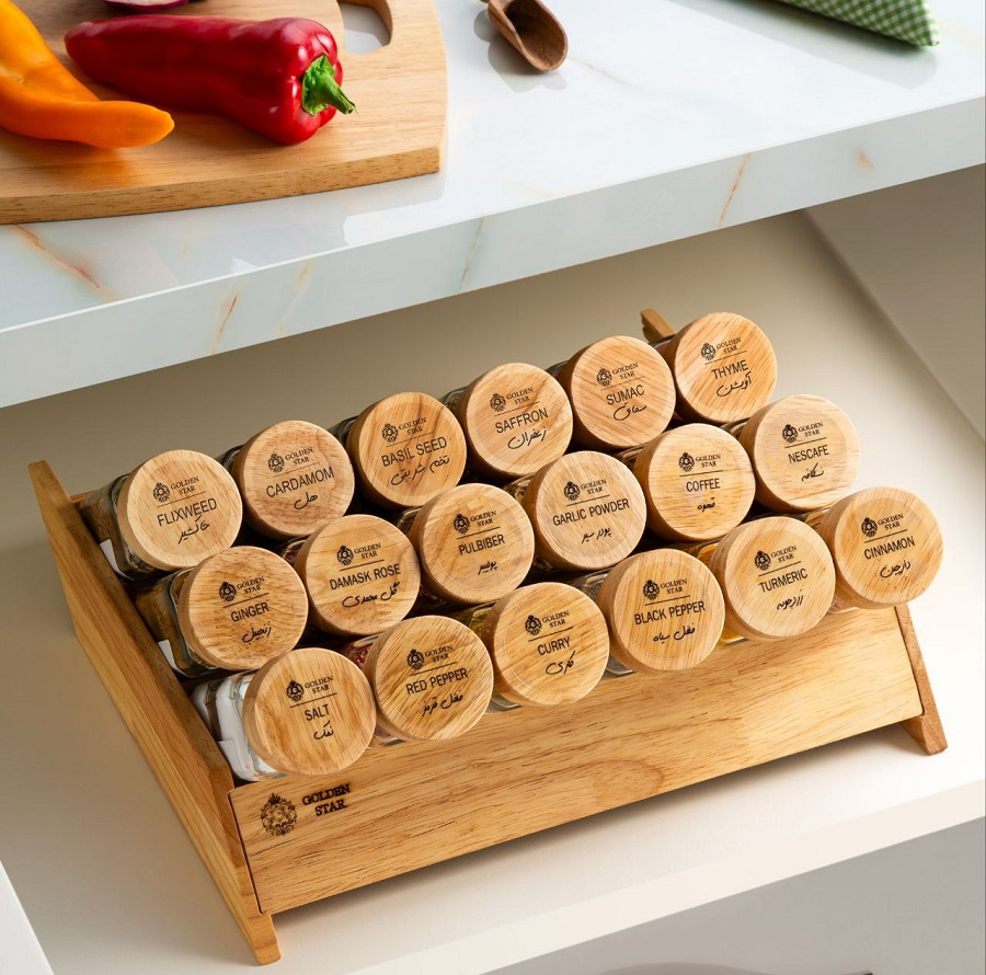سرویس جای ادویه 18 پارچه گلدن استار DH74 به همراه استند