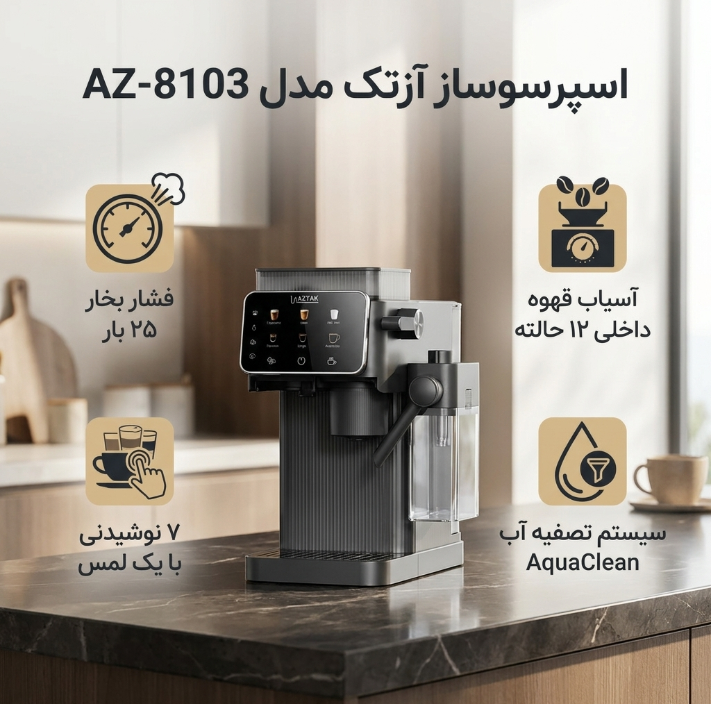 اسپرسو ساز 1000 میلی‌لیتر آزتک مدل  A_8103