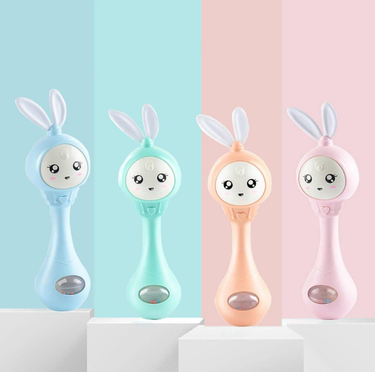 جغجغه ناب سل مدل دستی دندان گیر چراغدار موزیکال خرگوش بامزه  کد Funny rabbit teething hand rattle
