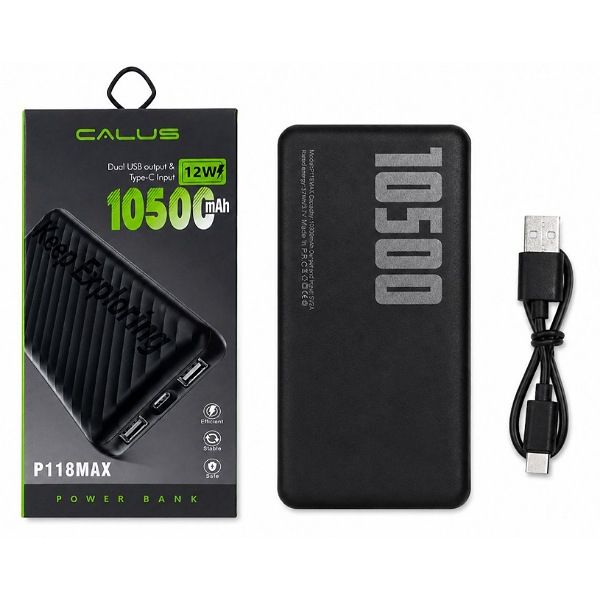 پاوربانک 5 وات کالوس مدل P118MAX ظرفیت 10500 میلی‌آمپرساعت به همراه کابل تبدیل USB-A به USB-C
