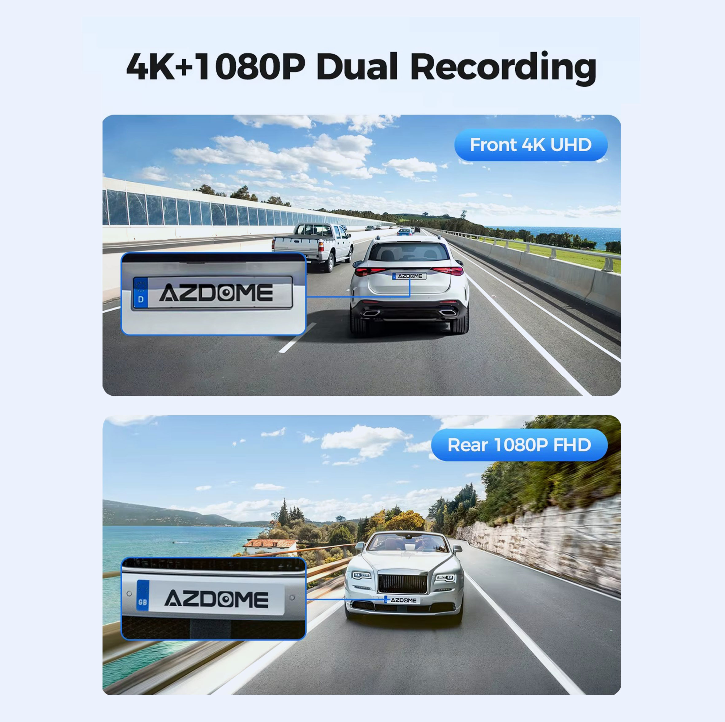 دوربین ثبت وقایع خودرو رودگارد مدل RG CAM7 4k به همراه دوربین عقب و کیت برق مستقیم