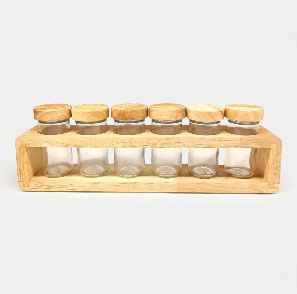 ست جا ادویه 6 پارچه لیمون مدل چوبی کد TP2306 به همراه استند