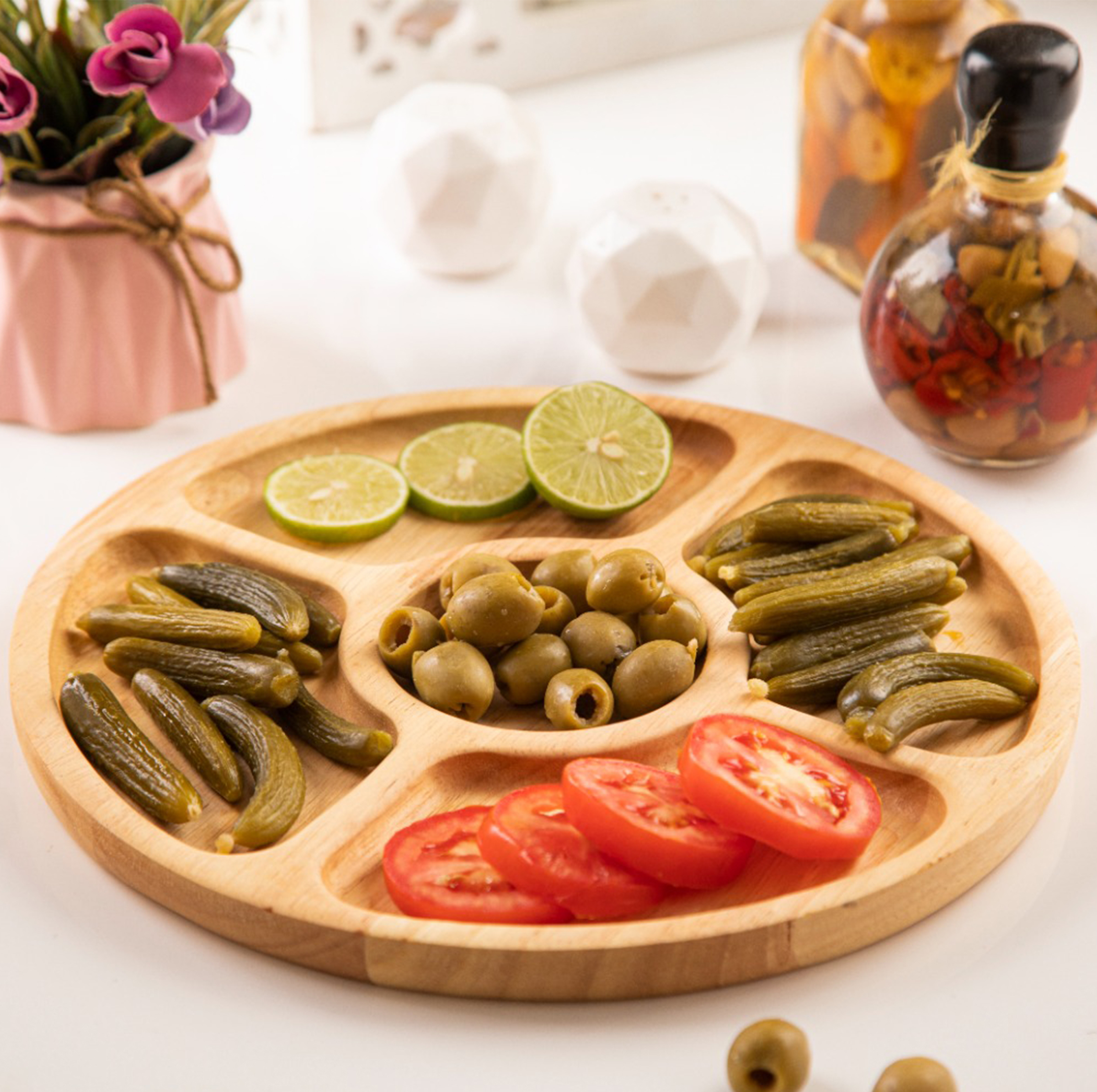 اردوخوری چوبی 5 خانه مدل PGT گرد، از جنس چوب رابروود، آبگریز، مناسب شستشو با دست