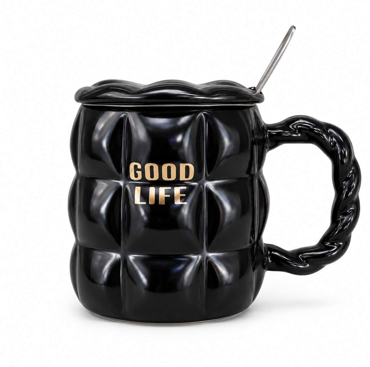 ماگ طرح پفکی مدل سرامیکی درب دار Good Life
