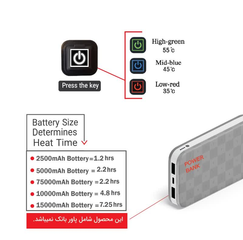 پد گرمایشی USB مدل کلید سه حالته کنترل دما