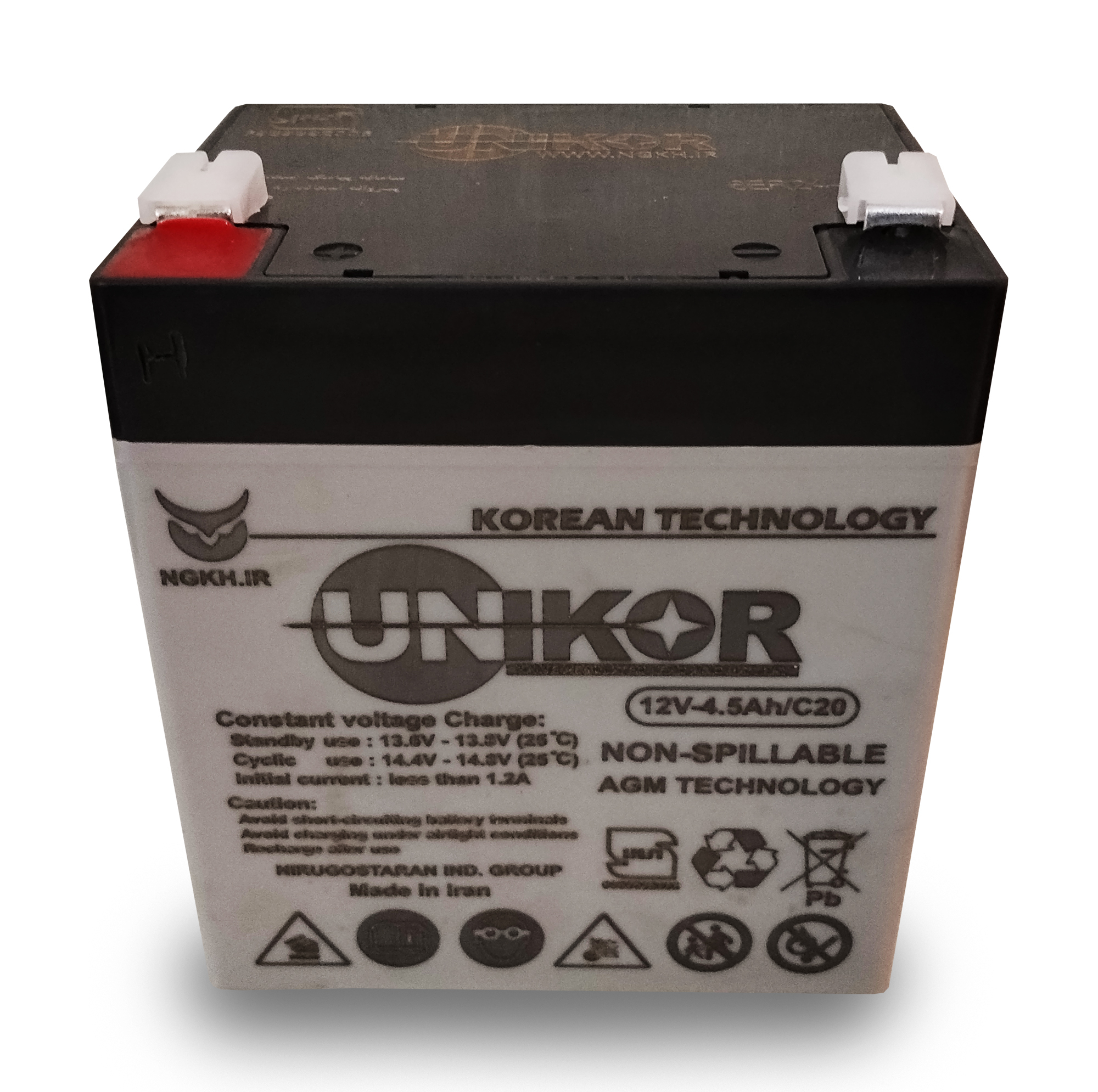 باتری UPS با ولتاژ 12 ولت و شدت جریان 4.5 آمپرساعت یونیکور مدل 12V-4.5Ah/C20