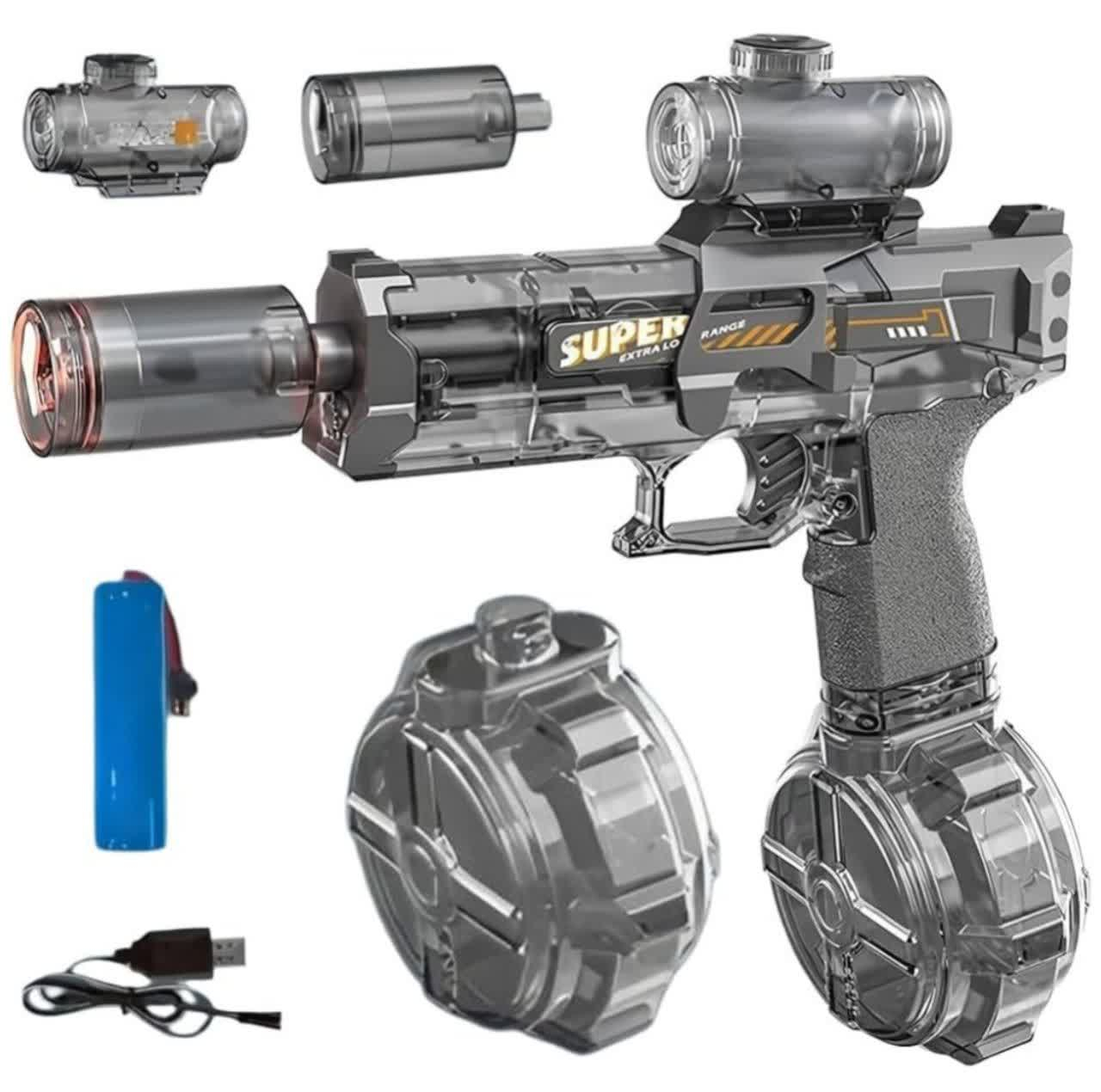 تفنگ آب پاش ناب سل مدل شارژی چراغدار مخزن دار کد ELECTRIC WATER GUN NAAB003 برای رده سنی نوجوان