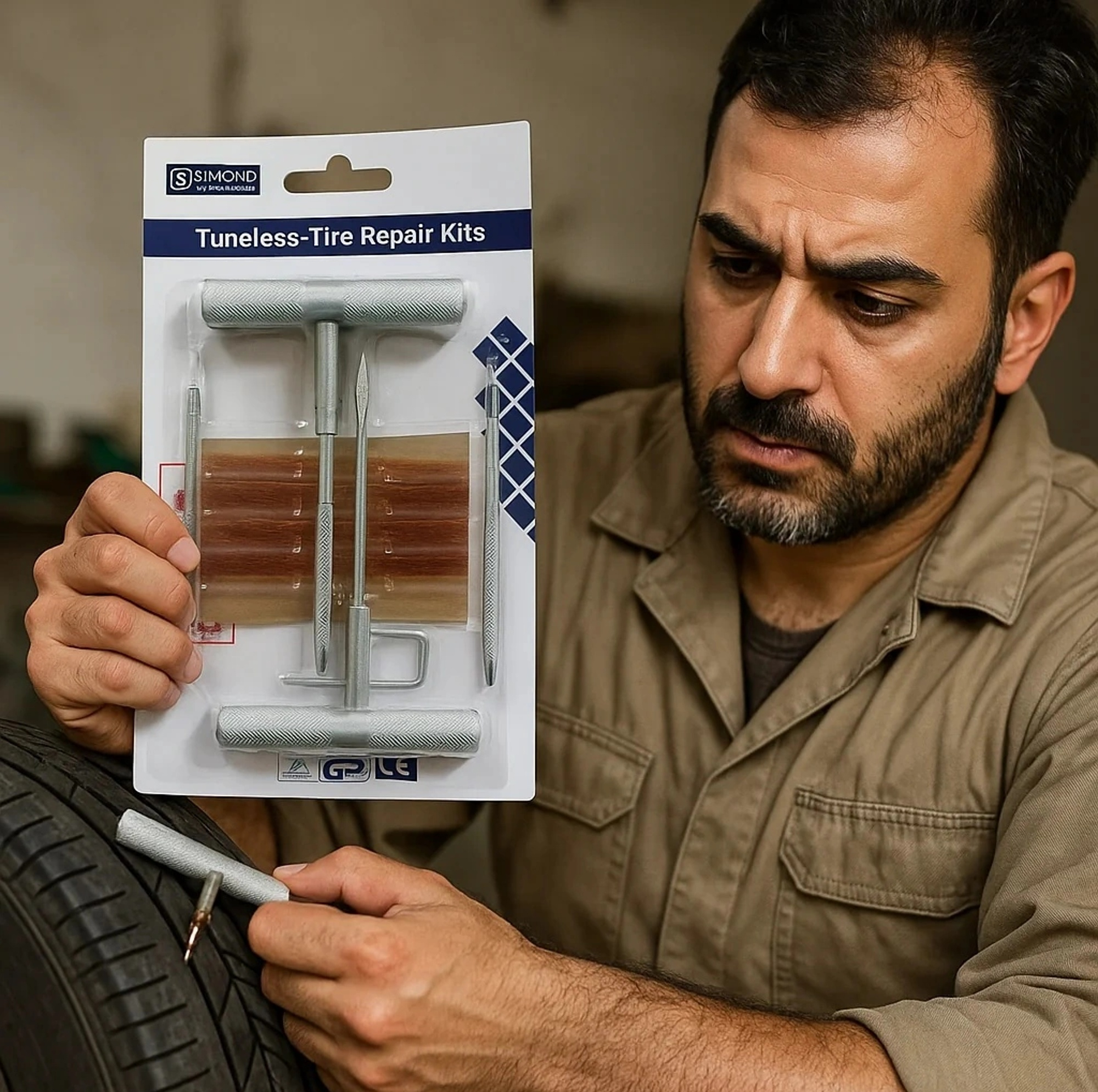 کیت پنچرگیری لاستیک خودرو سیموند مدل YP-015 مجموعه 15 عددی