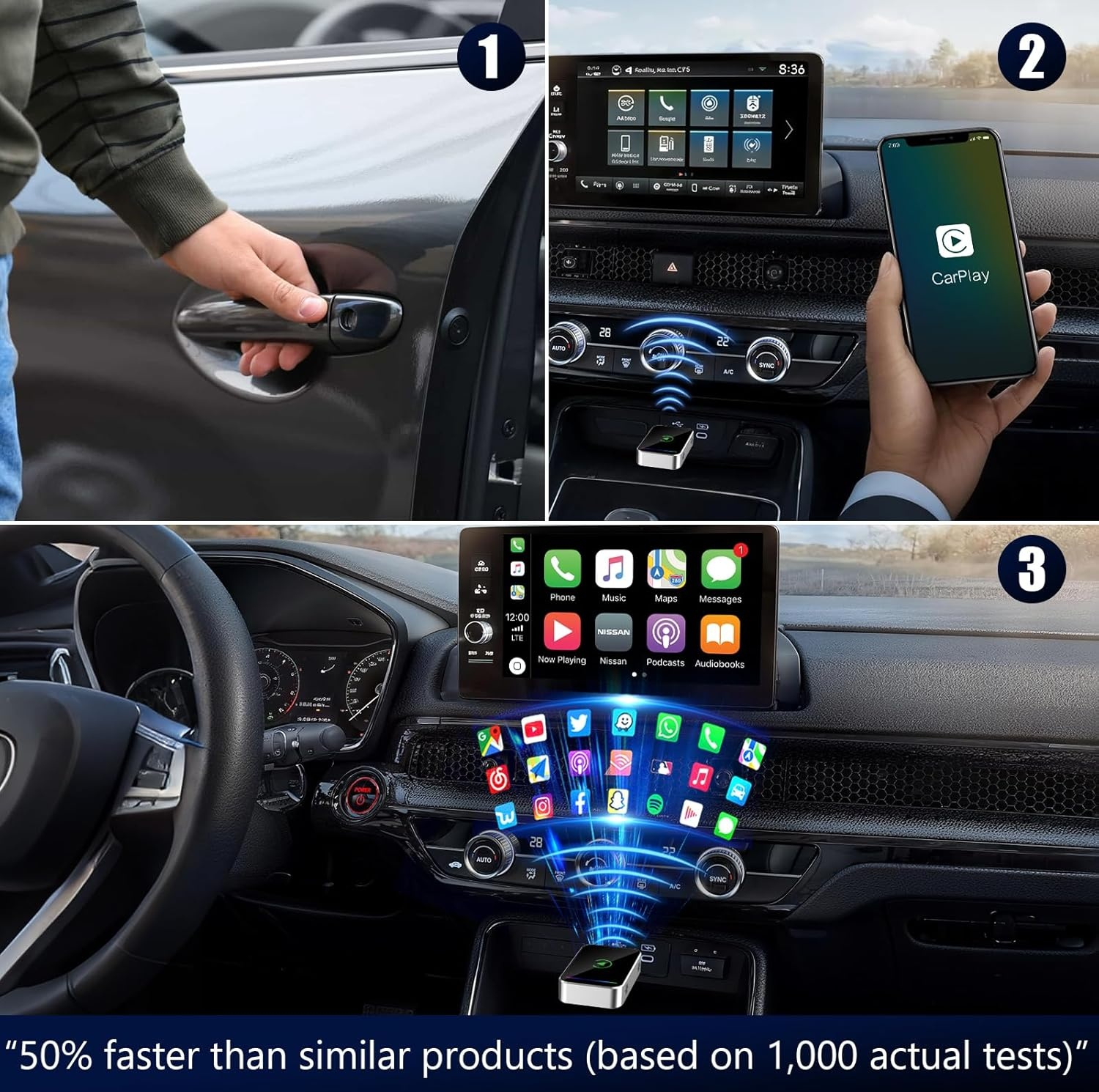کارپلی و اندروید اتو مدل Wireless CarPlay/Android Auto Q1JS به همراه مبدل USB به USB-C