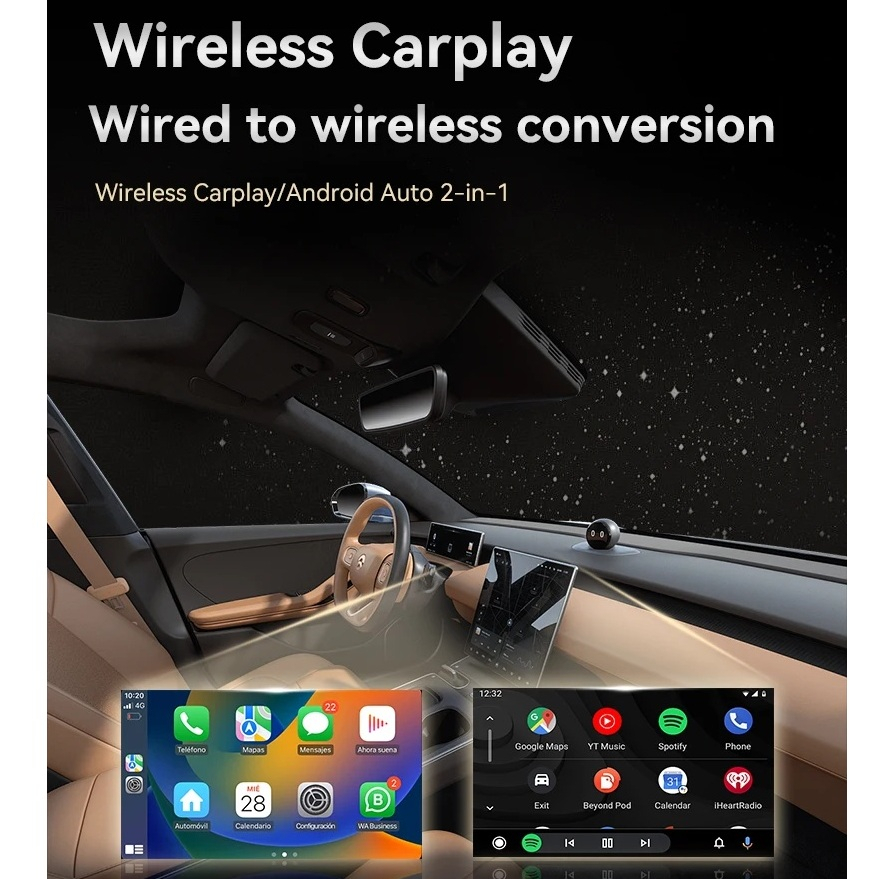 کارپلی و اندروید اتو مدل Wireless CarPlay/Android Auto Q1JS به همراه مبدل USB به USB-C