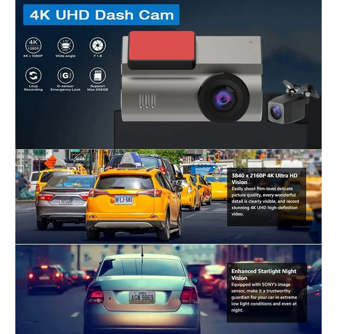 دوربین ثبت وقایع خودرو مدل X3/4K به همراه دوربین عقب