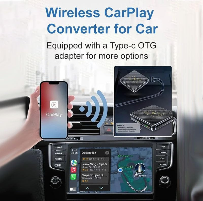 کارپلی و اندروید اتو مدل Wireless CarPlay/Android Auto Q1 به همراه کابل Type-C به USB و کابل Type-C به Type-C