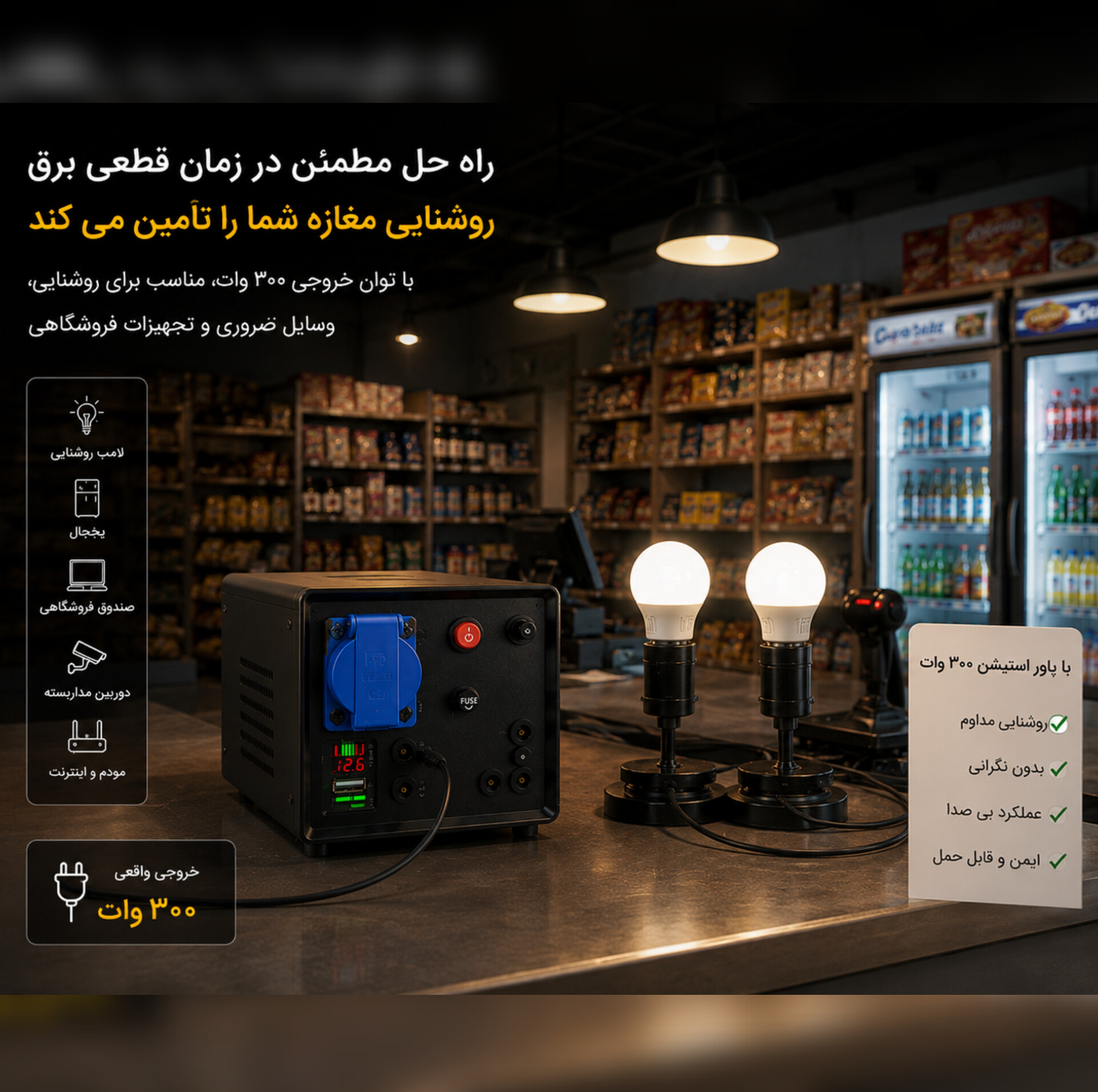 پاوراستیشن 300وات مدل اضطراری ظرفیت 108وات ساعت