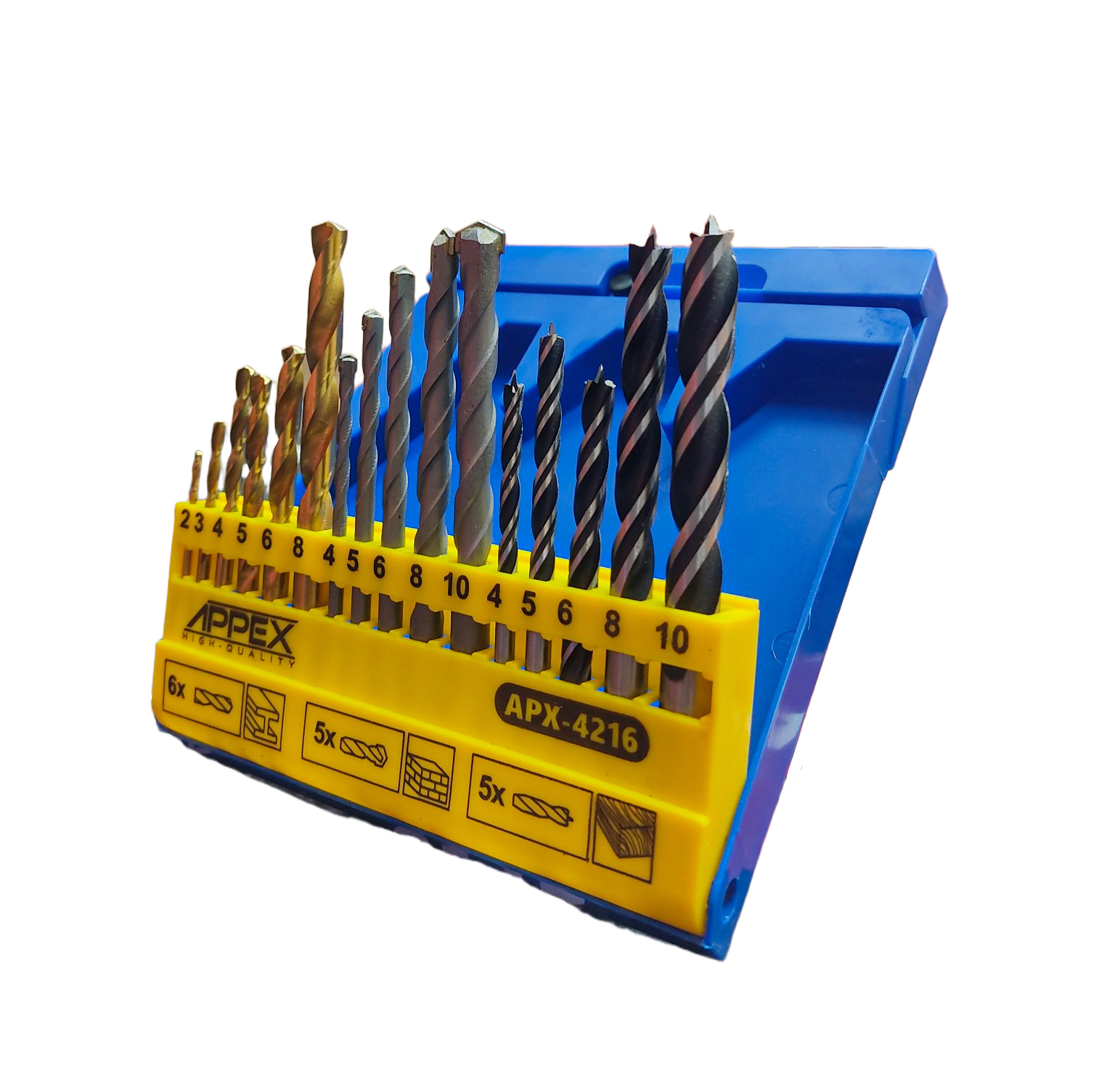 مته الماسه، آهن و چوب اپکس مدل APX-4216 سایز 2 تا 10 میلی متر مجموعه 16 عددی