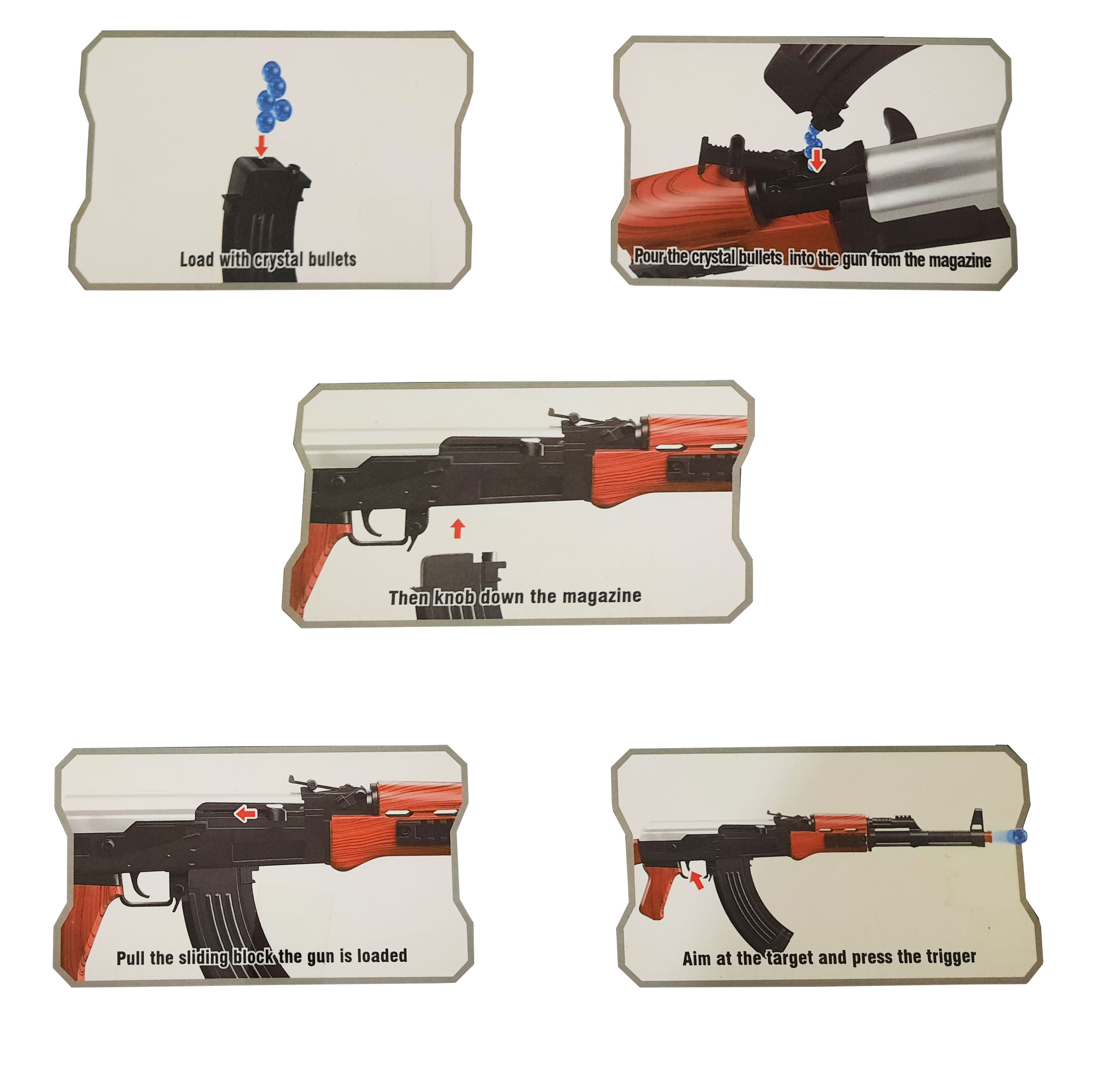 تفنگ بازی طرح کلاشینکف مدل AK123 کد 500 مجموعه 5 عددی