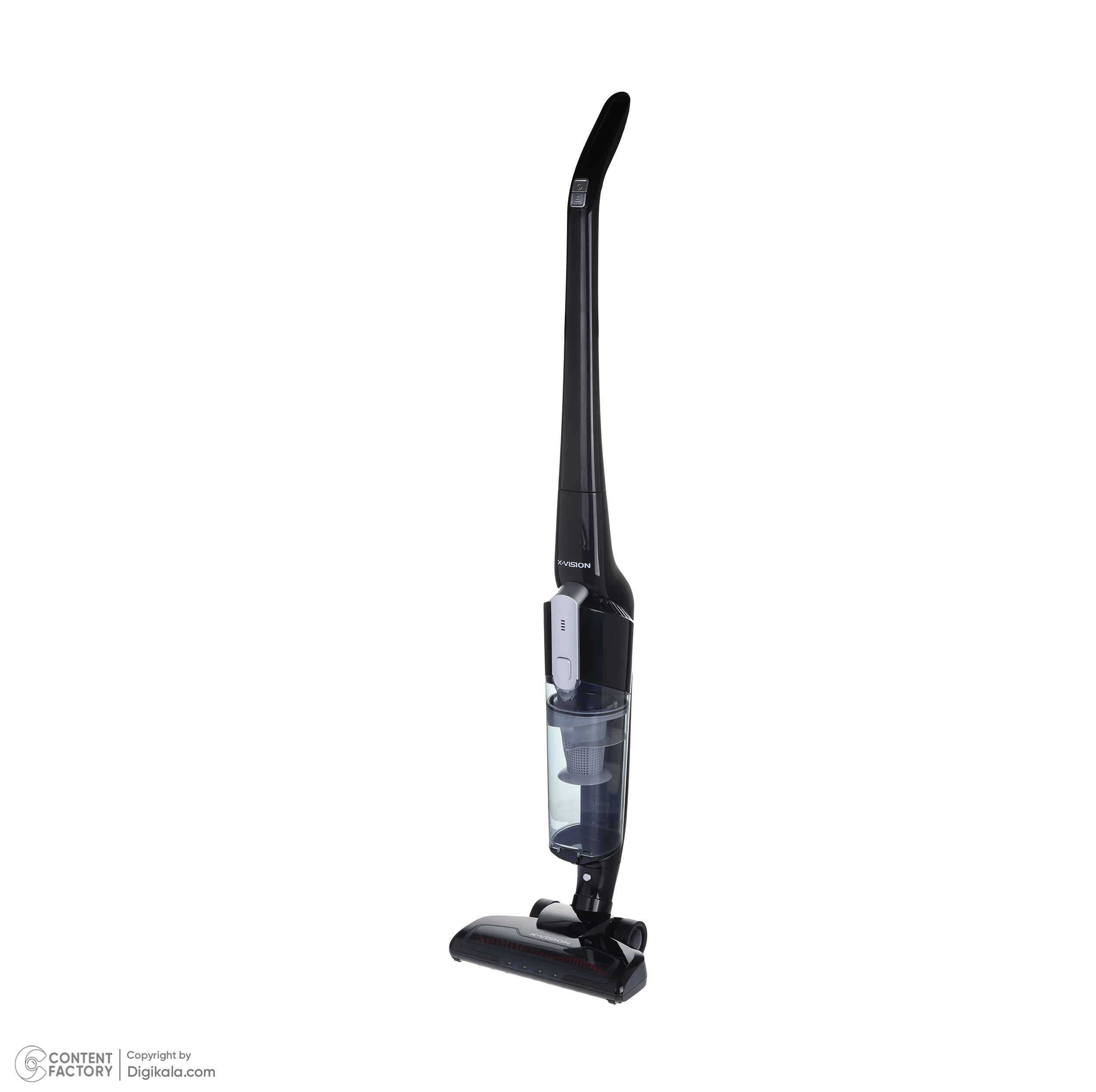 جارو شارژی عصایی ایکسویژن مدل SVC-2950 باتری لیتیومیونی 2000 میلیآمپر، موتور 140 وات با توان مکش 8 کیلوپاسکال، فیلتر HEPA قابل شستوشو، تنظیم سرعت دو حالته و پایه شارژ دیواری
