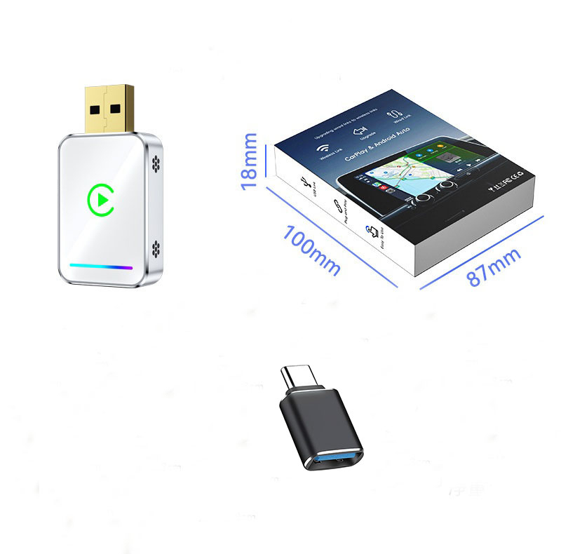کارپلی و اندروید اتو مدل Wireless CarPlay/Android Auto Q1JS به همراه مبدل USB به USB-C