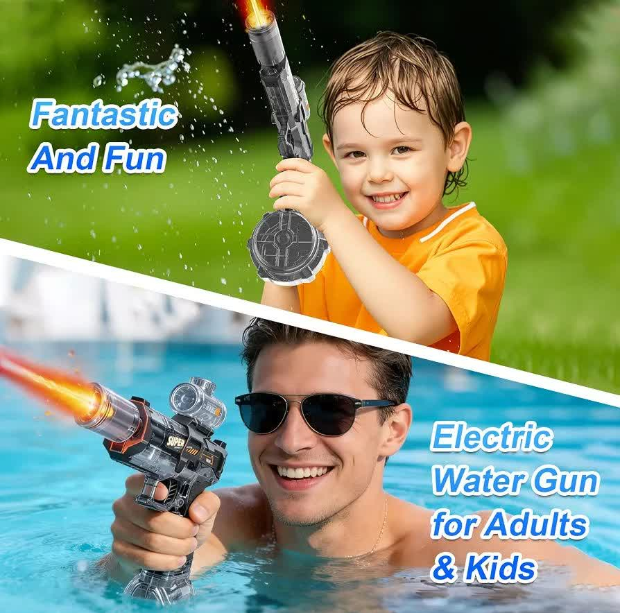 تفنگ آب پاش ناب سل مدل شارژی چراغدار مخزن دار کد ELECTRIC WATER GUN NAAB003 برای رده سنی نوجوان