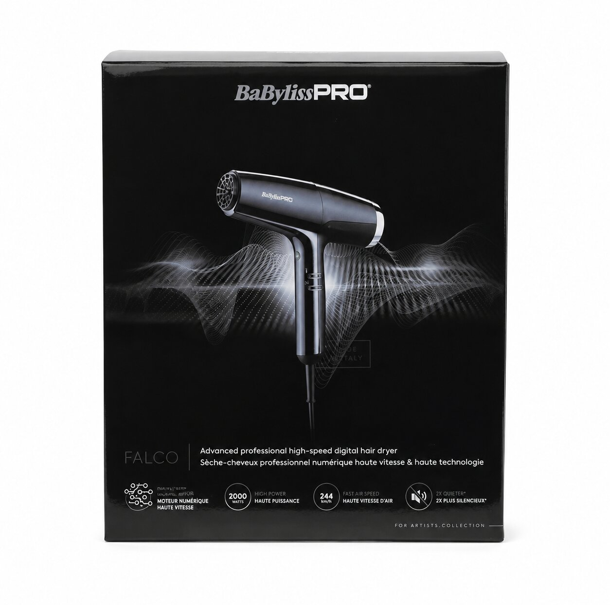 سشوار حرفه‌ای 2000 وات بابیلیس پرو مدل BAB8550BE-FALCO با موتور BLDC، تنظیم دما و سرعت در 2 حالت و دارای سری کاهش وز مو