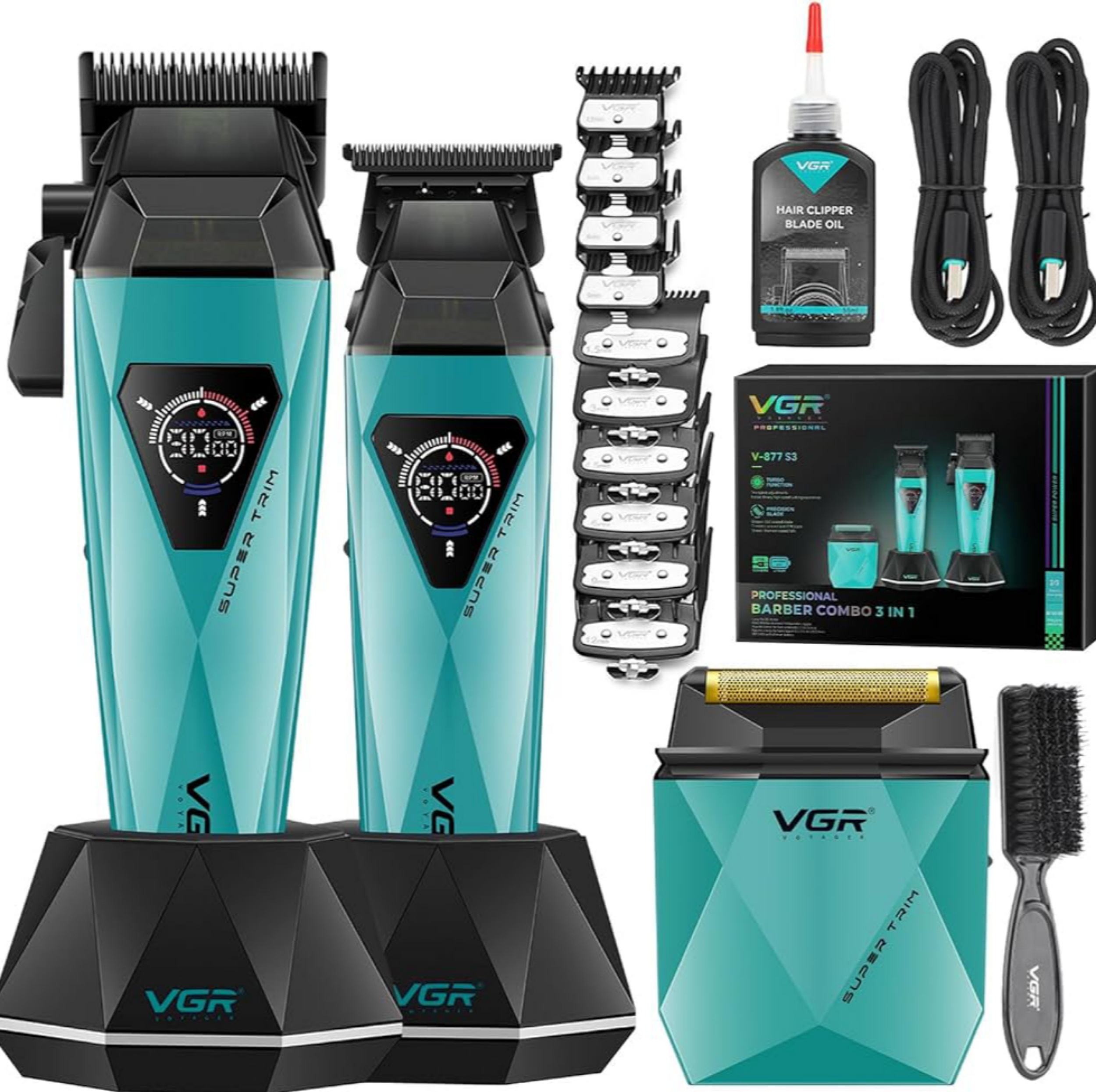 ماشین اصلاح موی سر و صورت شارژی وی جی ار مدل V-877 S3 مجموعه 3 عددی