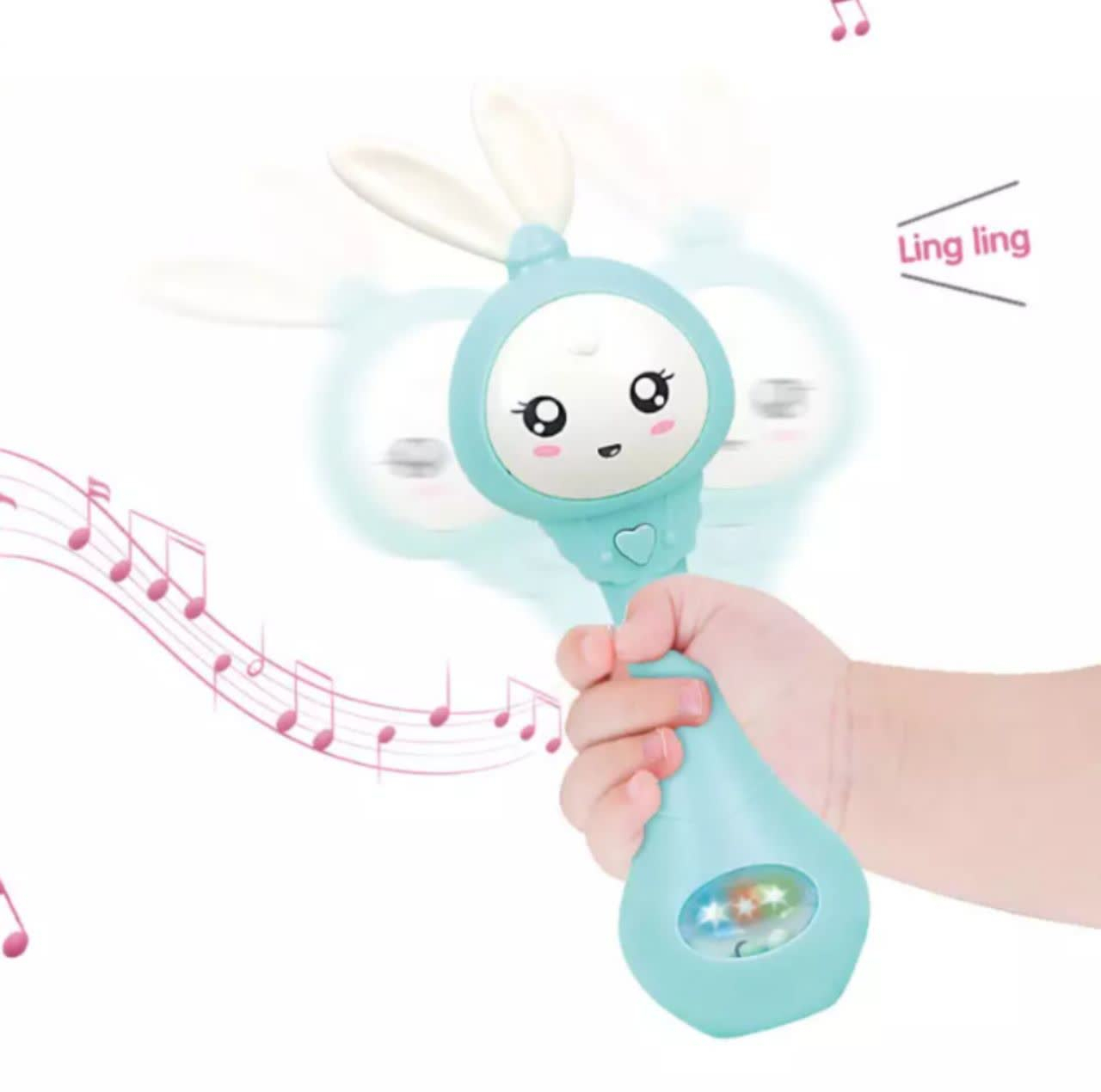 جغجغه ناب سل مدل دستی دندان گیر چراغدار موزیکال خرگوش بامزه  کد Funny rabbit teething hand rattle