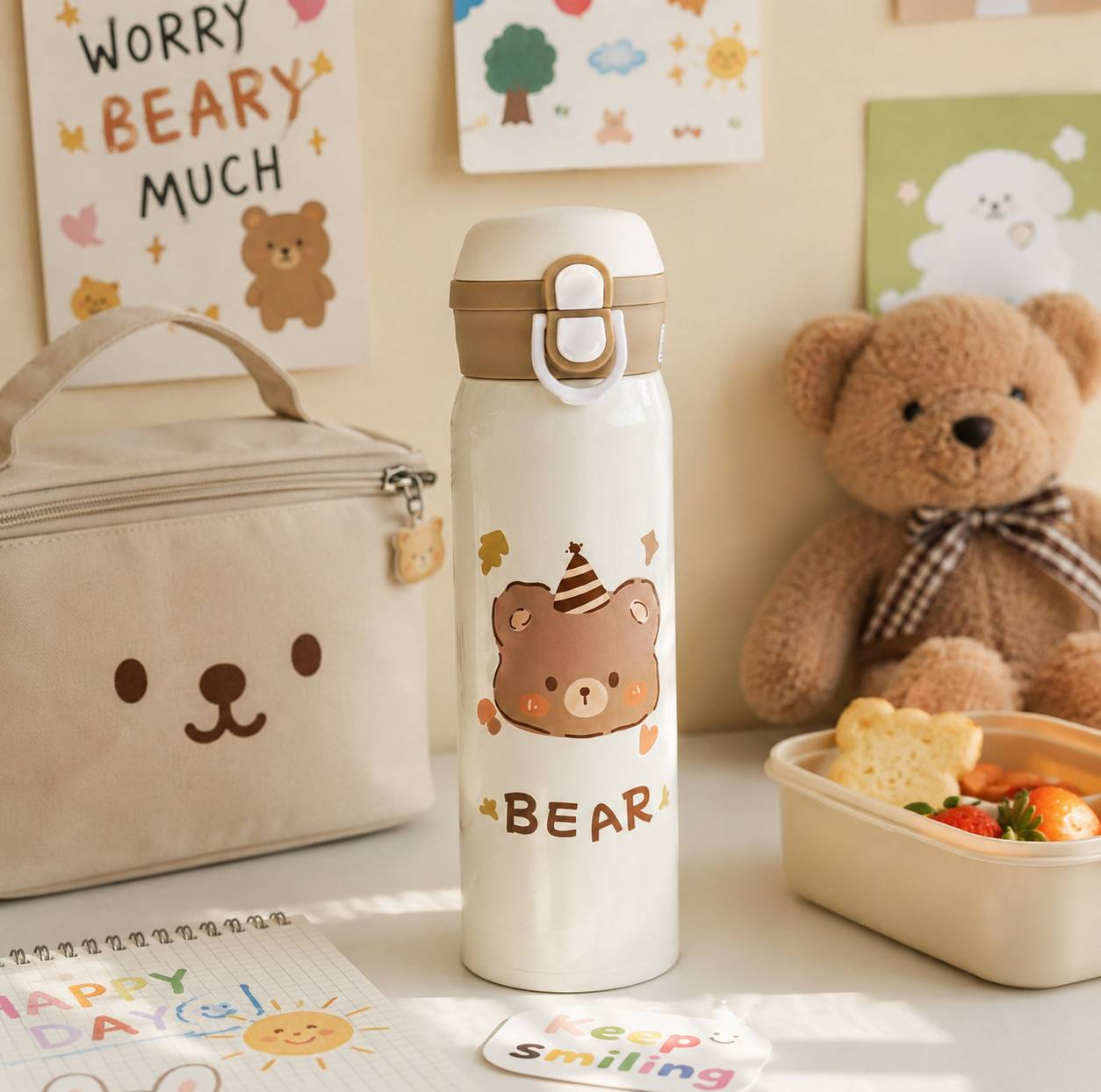قمقمه کودک مدل دوحالته نی دار طرح خرس BEAR فانتزی گنجایش 0.5 لیتر