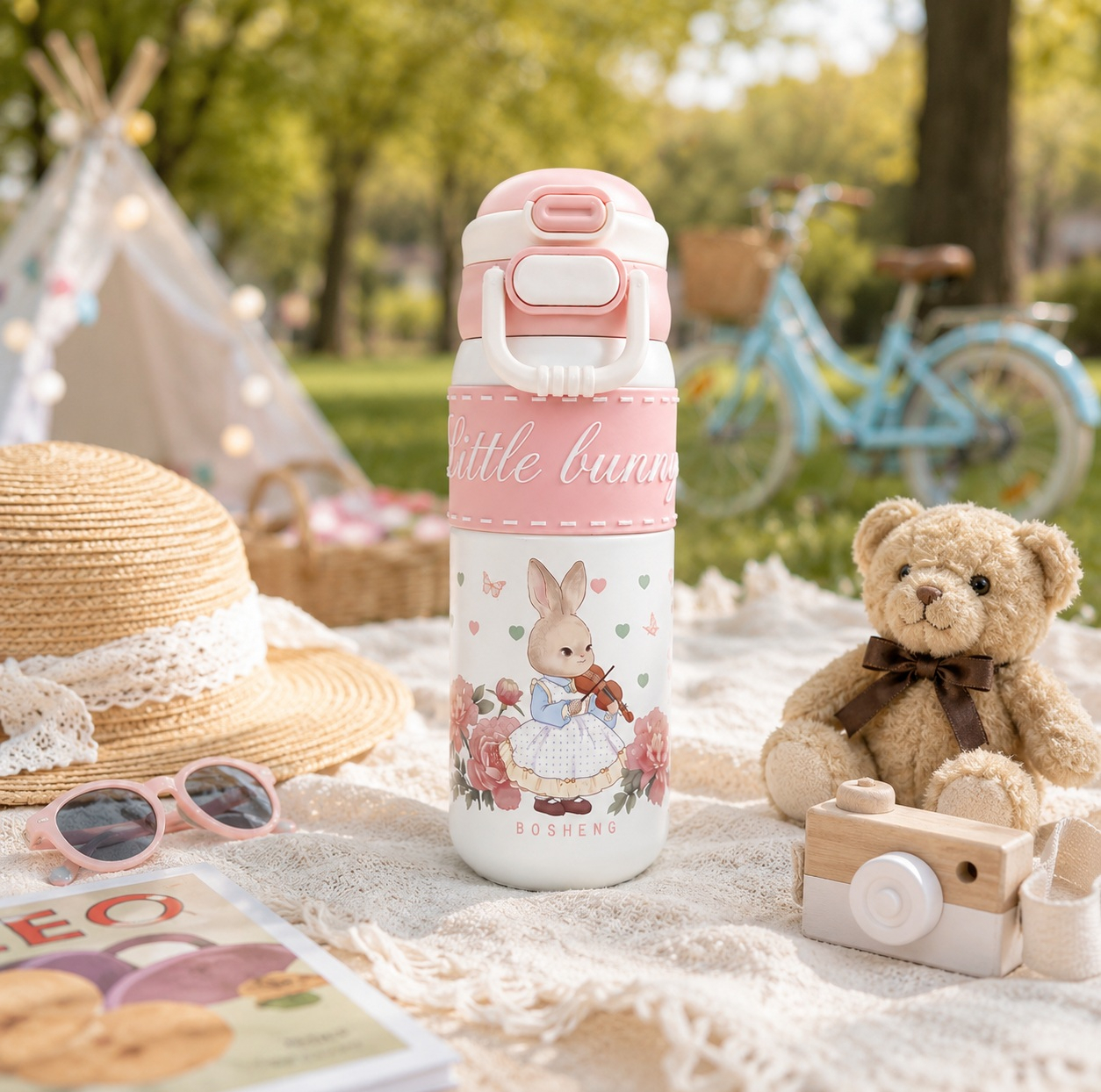 قمقمه کودک مدل بوشنگ نی دار دوحالته طرح خرگوش Little Bunny کارتونی گنجایش 0.49 لیتر