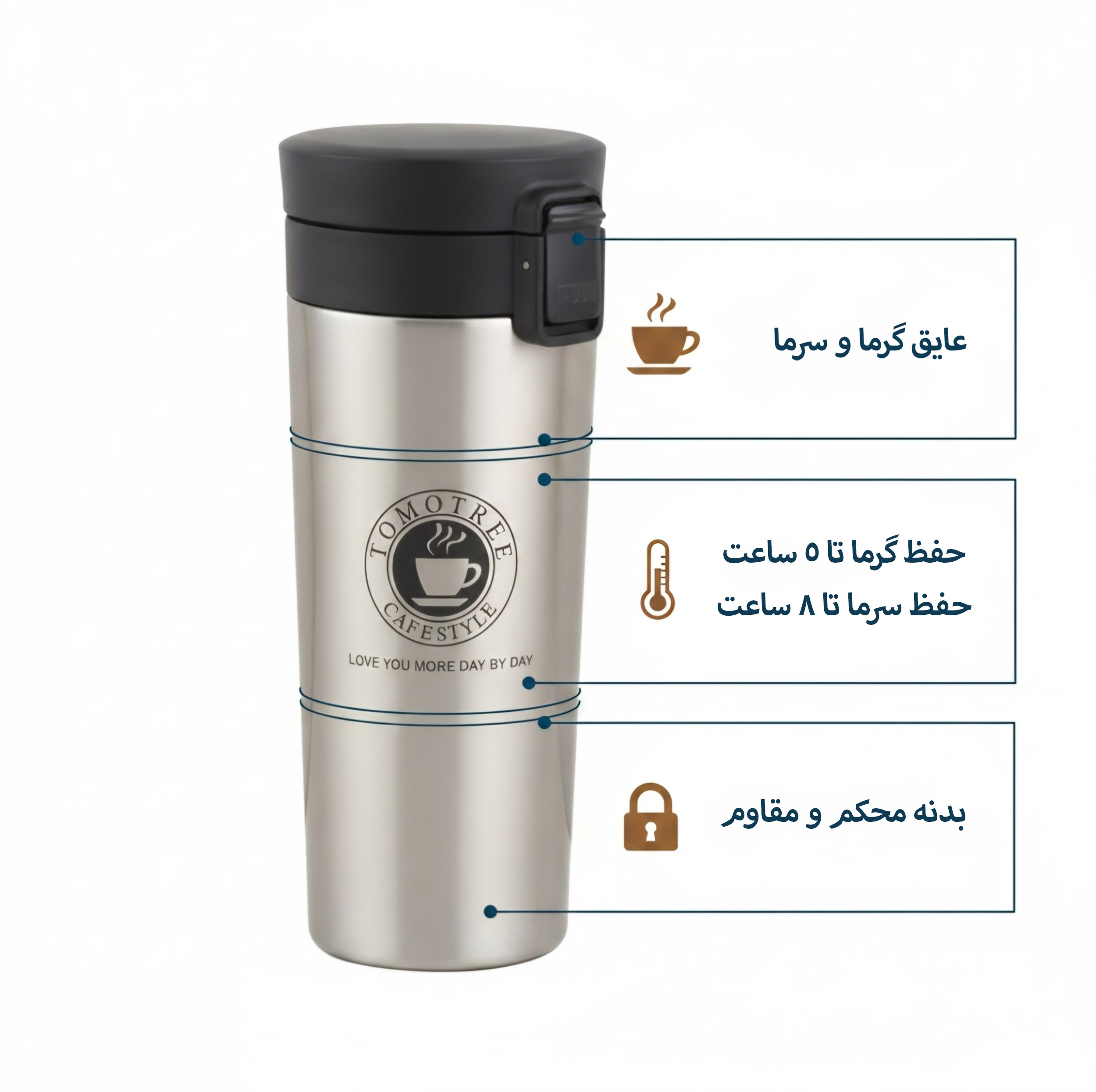 تراول ماگ مدل 18-8 گنجایش 0.5 لیتر