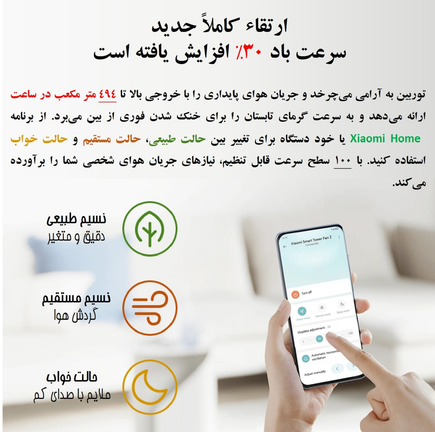 پنکه ایستاده 24 وات شیائومی مدل Smart Tower Fan 2