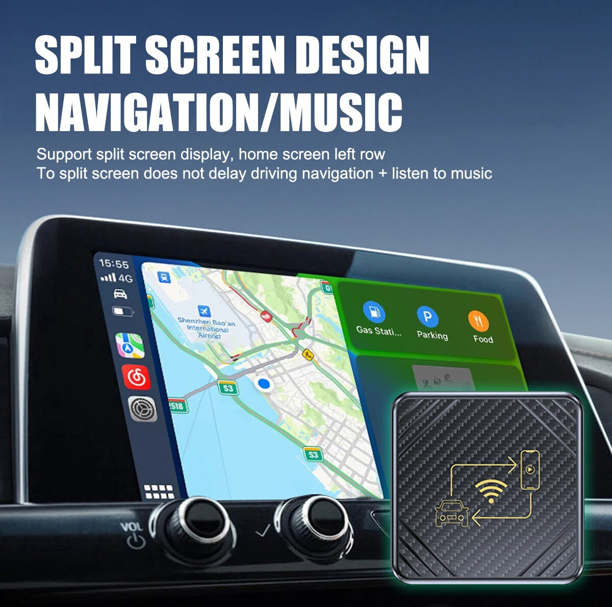 کارپلی و اندروید اتو مدل Wireless CarPlay/Android Auto Q1 به همراه کابل Type-C به USB و کابل Type-C به Type-C
