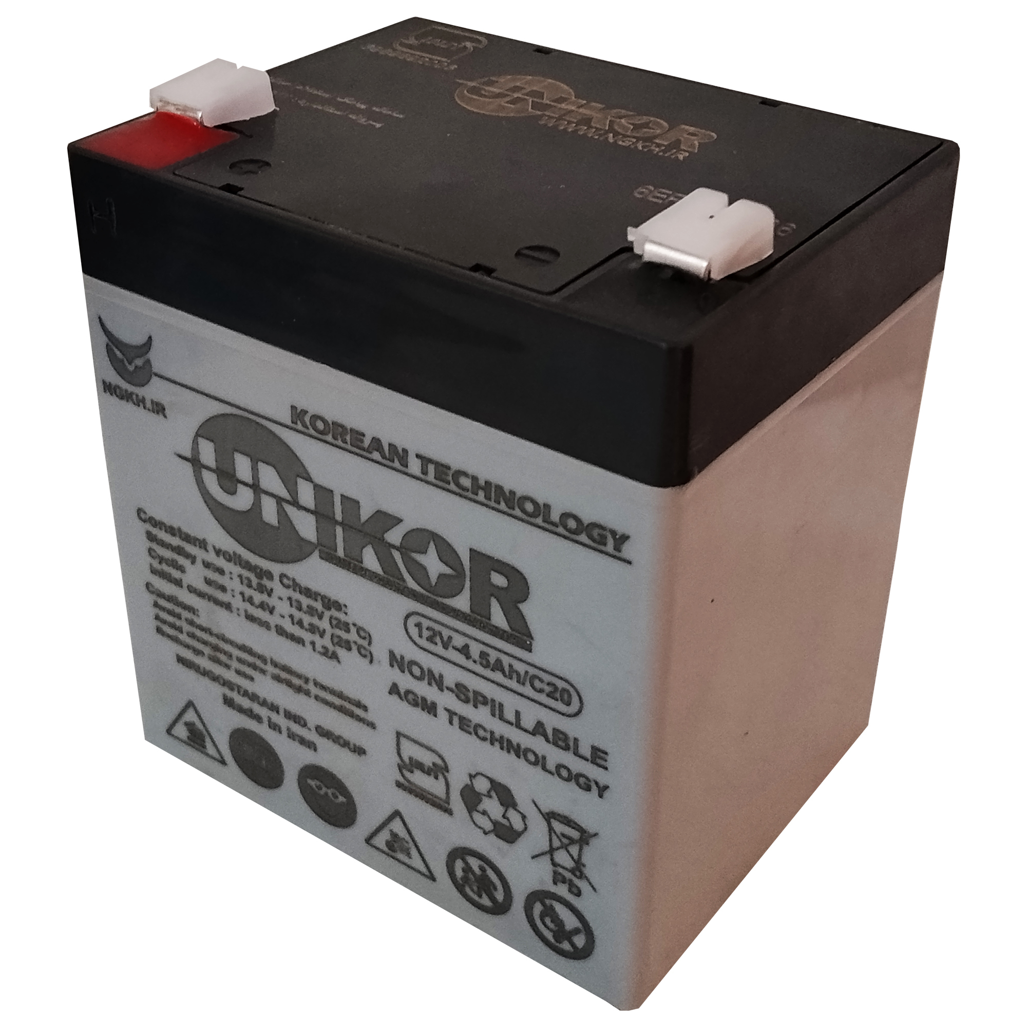 باتری UPS با ولتاژ 12 ولت و شدت جریان 4.5 آمپرساعت یونیکور مدل 12V-4.5Ah/C20