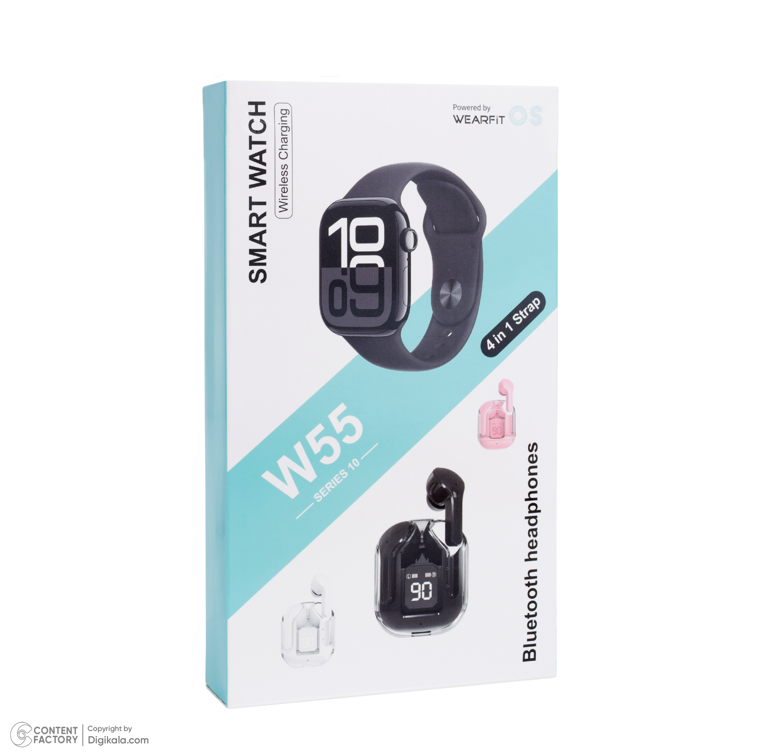 ساعت هوشمند 46 میلیمتری مدل W55 با بند سیلیکونی به همراه بند اضافه و هدفون بلوتوثی