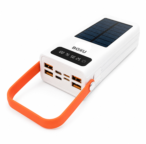 پاوربانک خورشیدی 66 وات بوکسو مدل PB-07 ظرفیت 30000 میلی‌آمپر ساعت به همراه 2 عدد کابل USB-C و Lightning