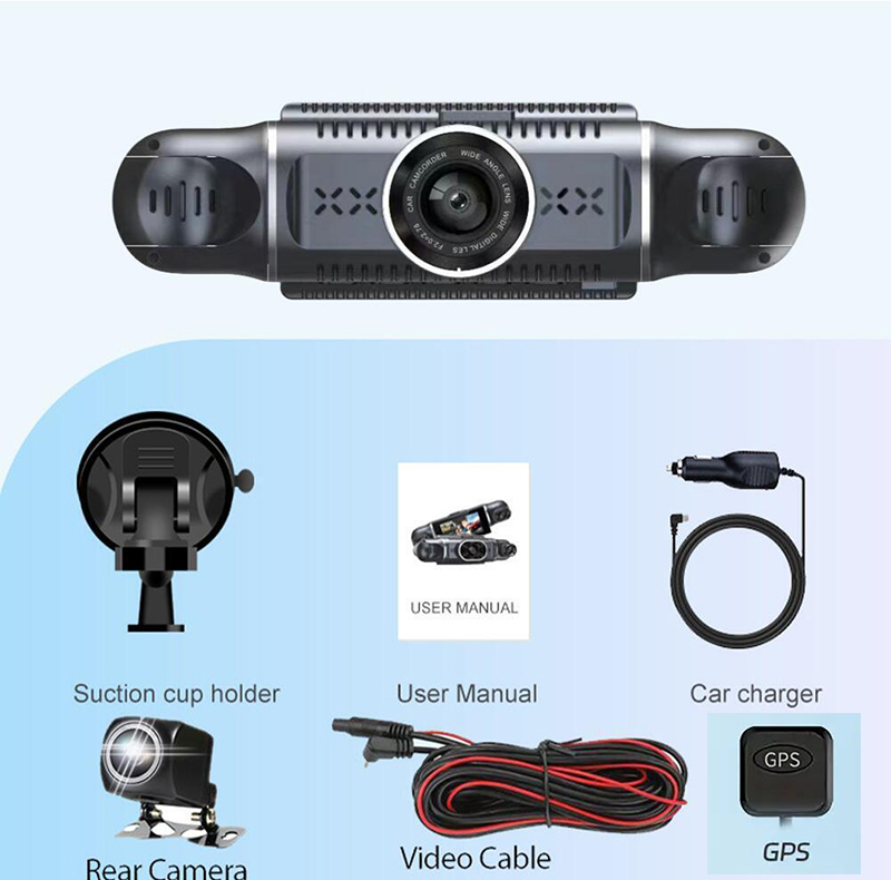 دوربین ثبت وقایع خودرو مدل 4 لنز A306-GPS-WiFi به همراه دوربین دنده عقب