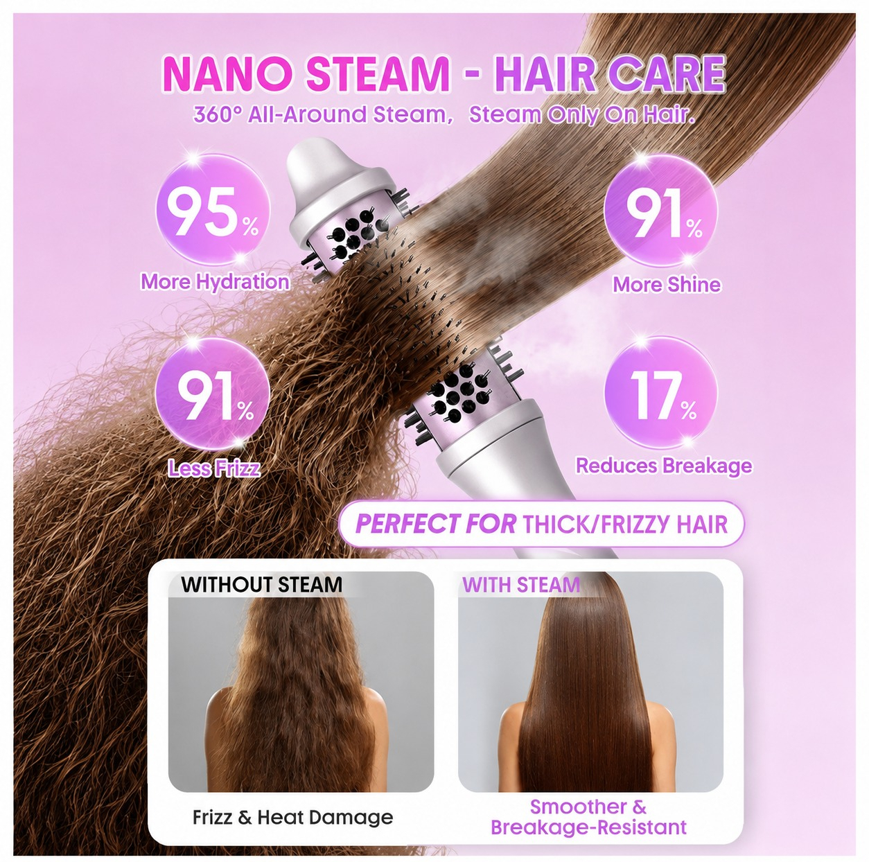 دستگاه حالتدهنده مو شیگلم مدل Hydra Shot Steam Blowout Brush Pro سایز 38 میلیمتر با تکنولوژی ضد وز و منبع انرژی برق