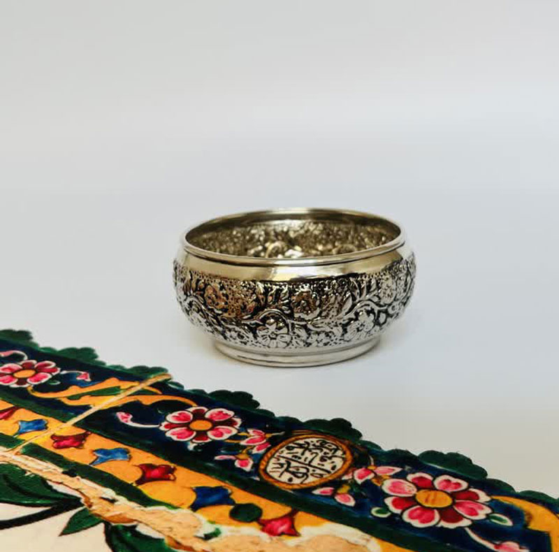 پیاله مسی طرح گرد قلم زنی کروم کد ZH419.2