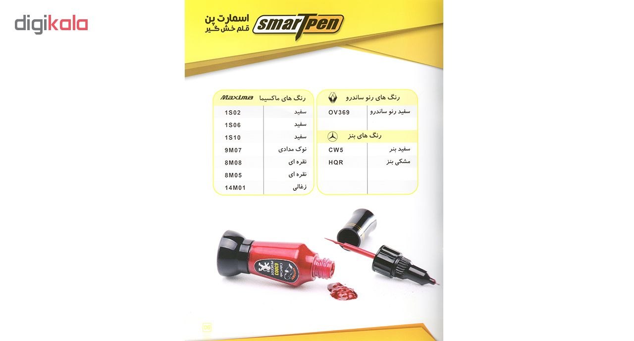 قلم خشگیر بدنه خودرو اسمارت پن رنگ قرمز ساده (گوجه ای) پژو 206 ایران خودرو کد 31521 حجم 15 میلی لیتر