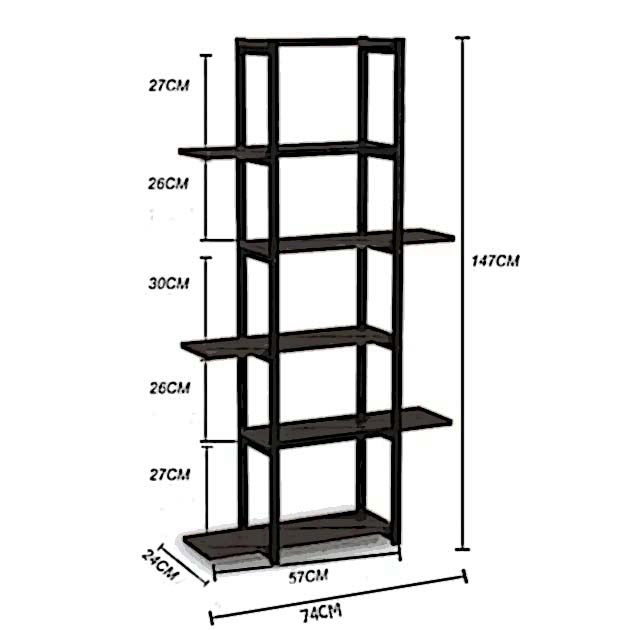 استند گلدان و قفسه کتاب فلزی 5 طبقه مدل GD-K38 با بدنه پروفیل 20×20 میلیمتر، صفحات MDF روکش PVC، پوشش کورهای الکترواستاتیک ضدخش و ضدزنگ، جوشکاری CO2، ابعاد 74×24×147 سانتیمتر، وزن 12000 گرم