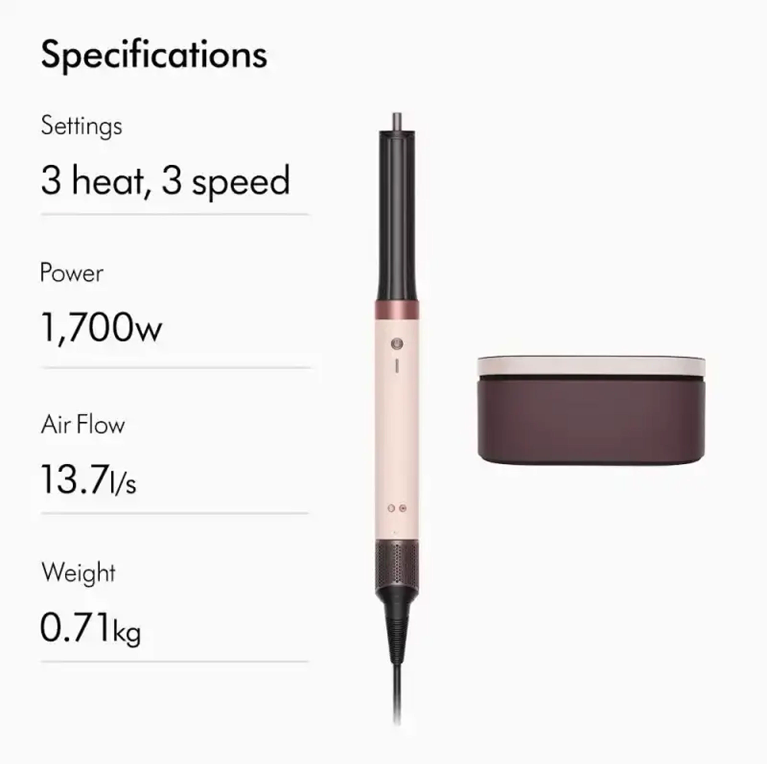 سشوار برس‌دار حالت‌دهنده دایسون مدل Coanda 2X HS09 با توان 1700 وات، تنظیمات دما چهار حالته، تنظیم سرعت سه سرعته، فناوری Coanda2X بدون حرارت آسیب‌زا، موتور دیجیتال Hyperdymium، سیستم ضدگره و ضد الکتریسیته ساکن، همراه با 6 سری متنوع و کیف نگه‌دارنده