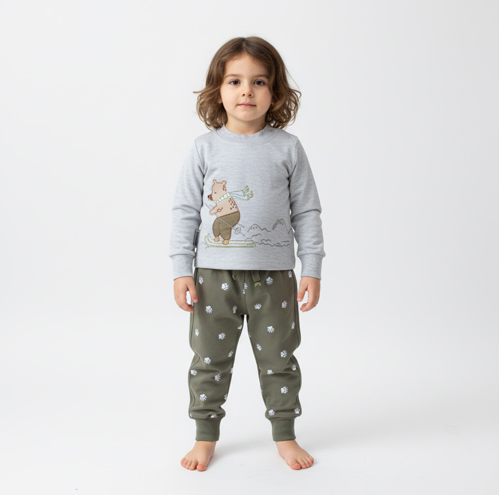 ست سویشرت آستین بلند و شلوار راحتی نوزادی آدمک مدل خرس اسکی کد 110079