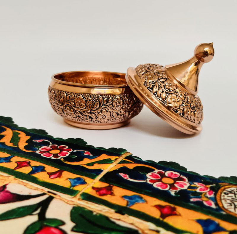 قندان مسی مدل قلم زنی کد ZH418.1